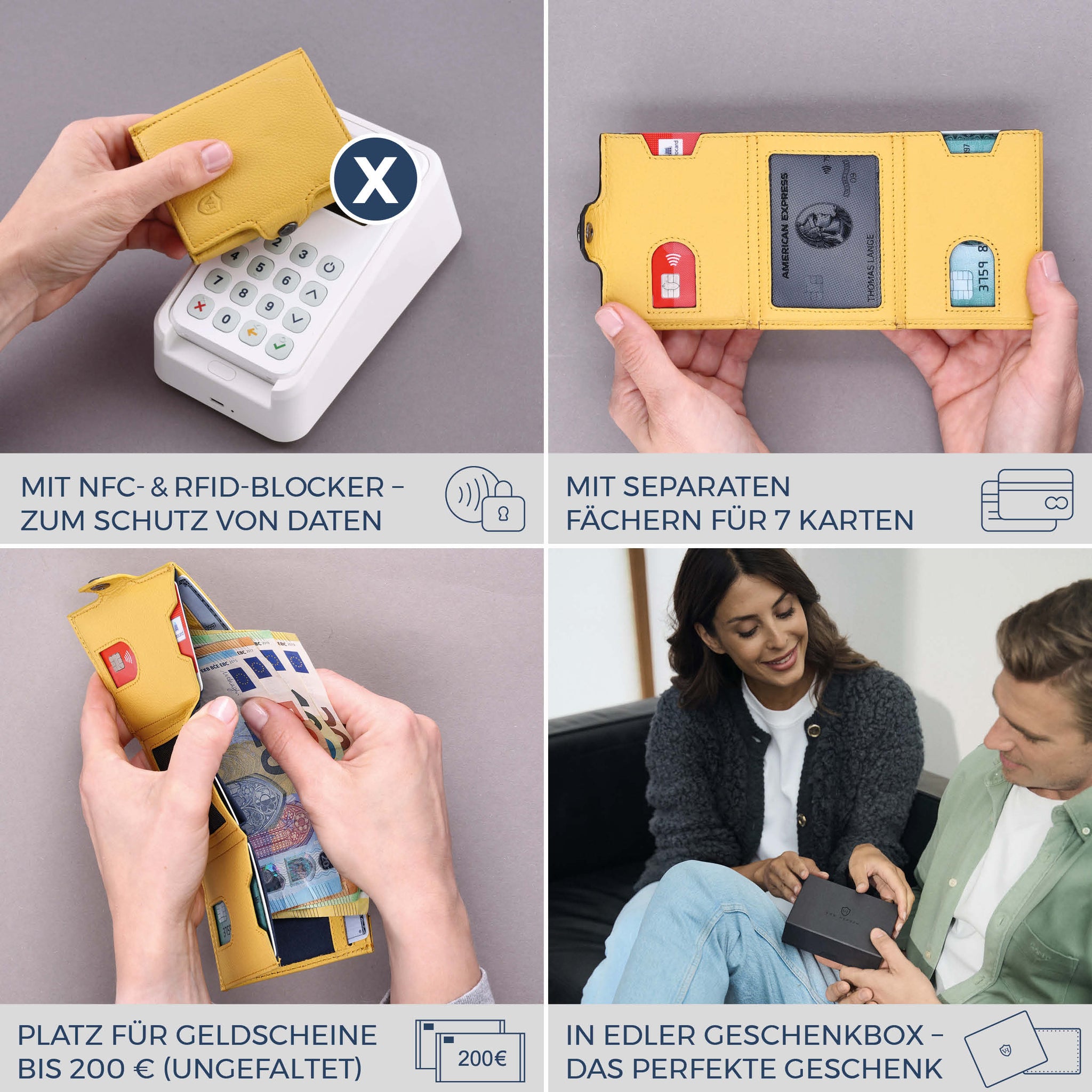 Slim Wallet mit RFID-Schutz, 7 Kartenfächer & XL-Münzfach (Genarbt)