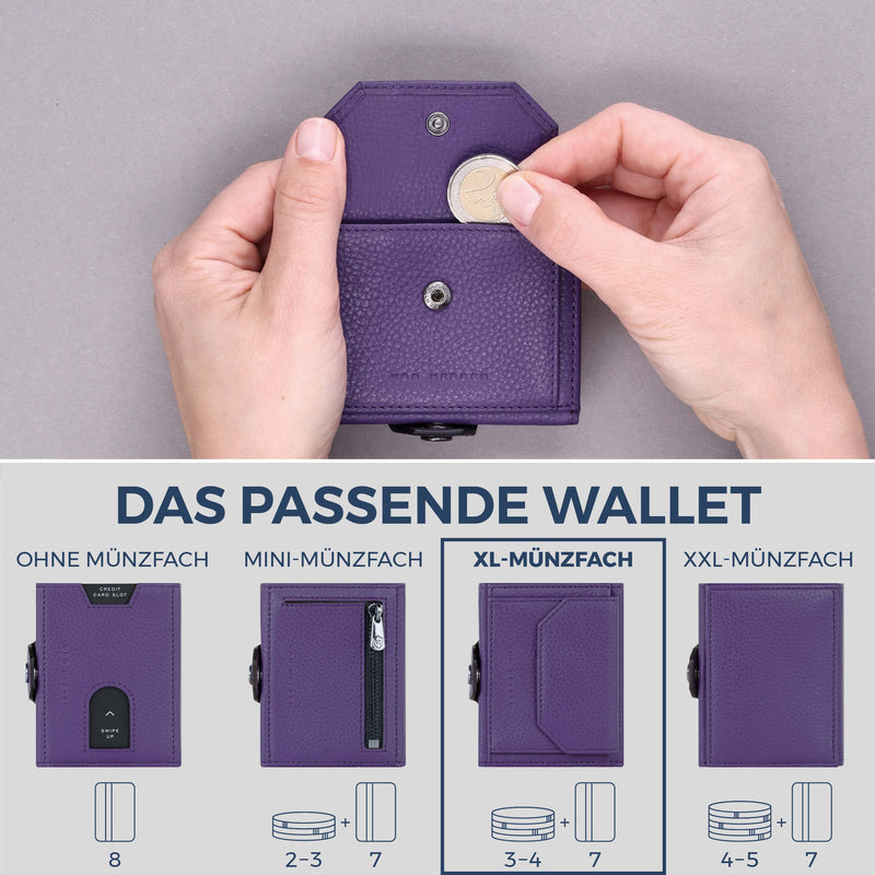 Slim Wallet mit RFID-Schutz, 7 Kartenfächer & XL-Münzfach (Genarbt)