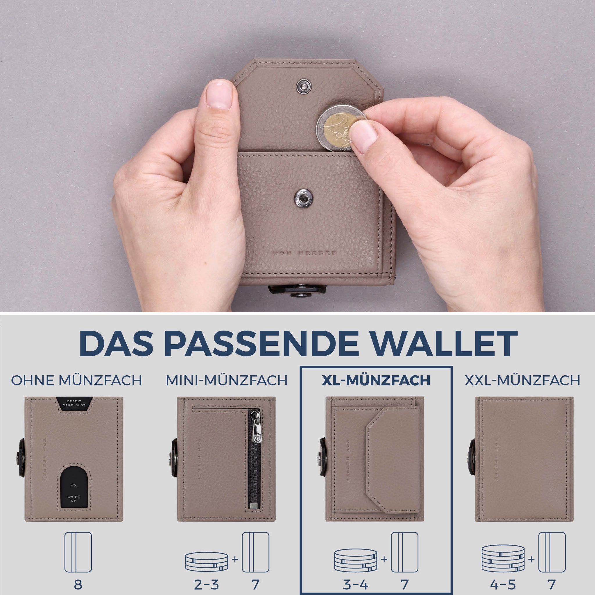 Slim Wallet mit RFID-Schutz, 7 Kartenfächer & XL-Münzfach (Genarbt)