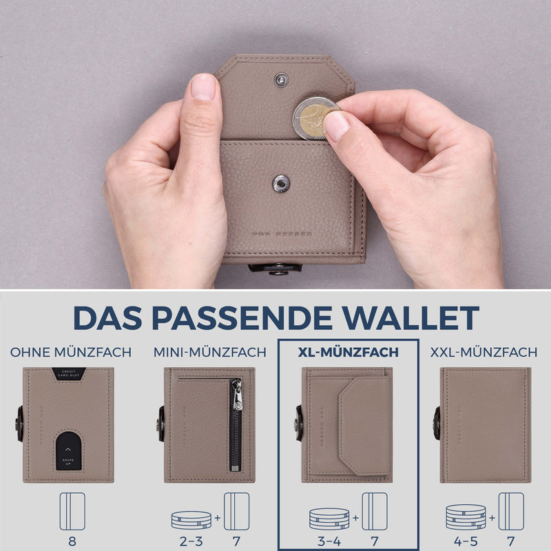 Slim Wallet mit RFID-Schutz, 7 Kartenfächer & XL-Münzfach (Genarbt)