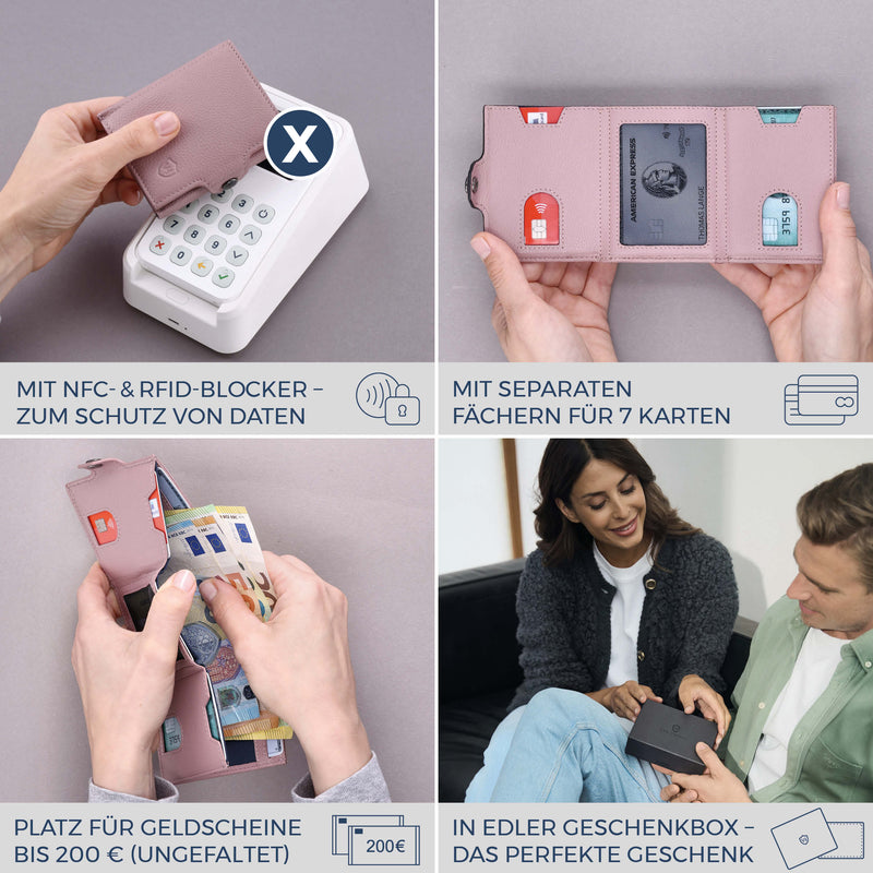 Slim Wallet mit RFID-Schutz, 7 Kartenfächer & XL-Münzfach (Genarbt)