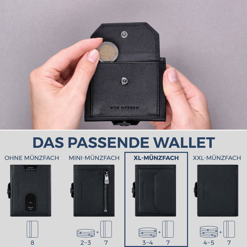 Slim Wallet mit RFID-Schutz, 7 Kartenfächer & XL-Münzfach (Saffiano)