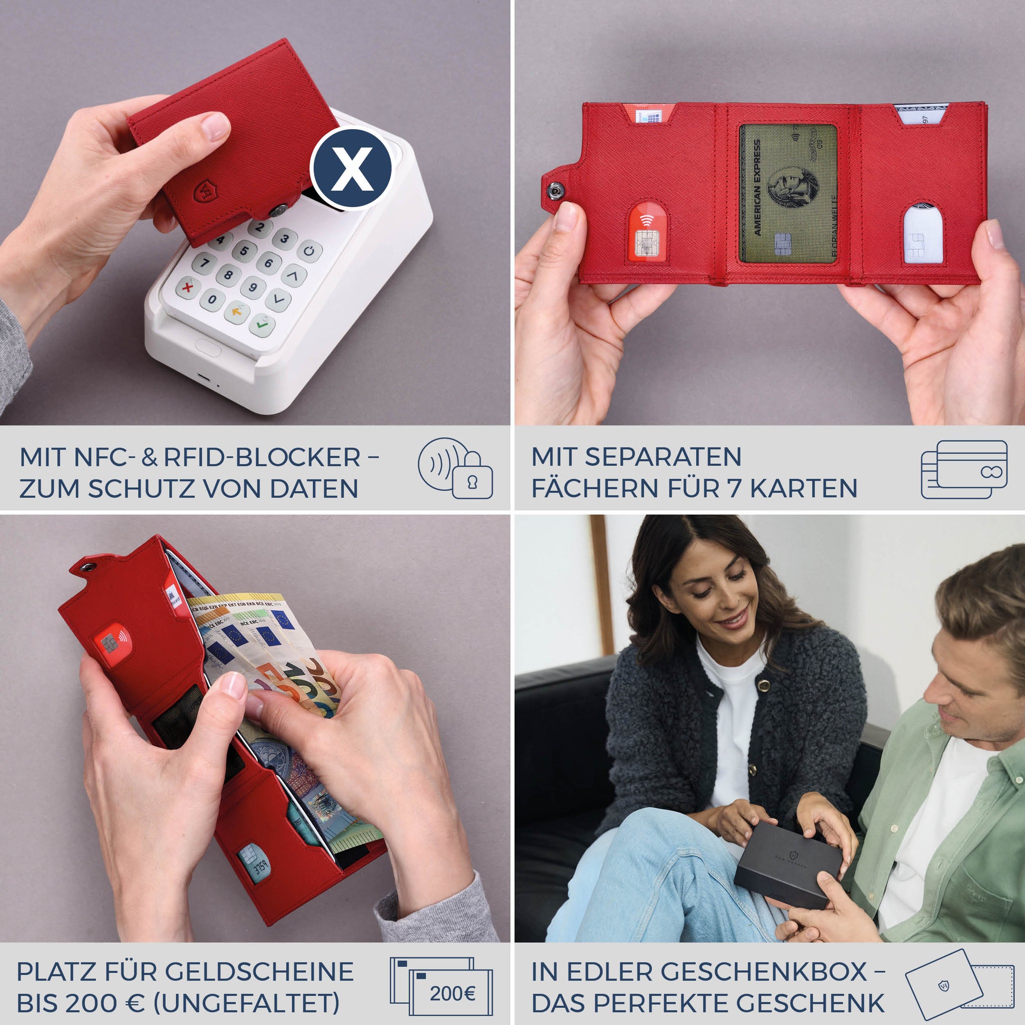 Slim Wallet mit RFID-Schutz, 7 Kartenfächer & XL-Münzfach (Saffiano)