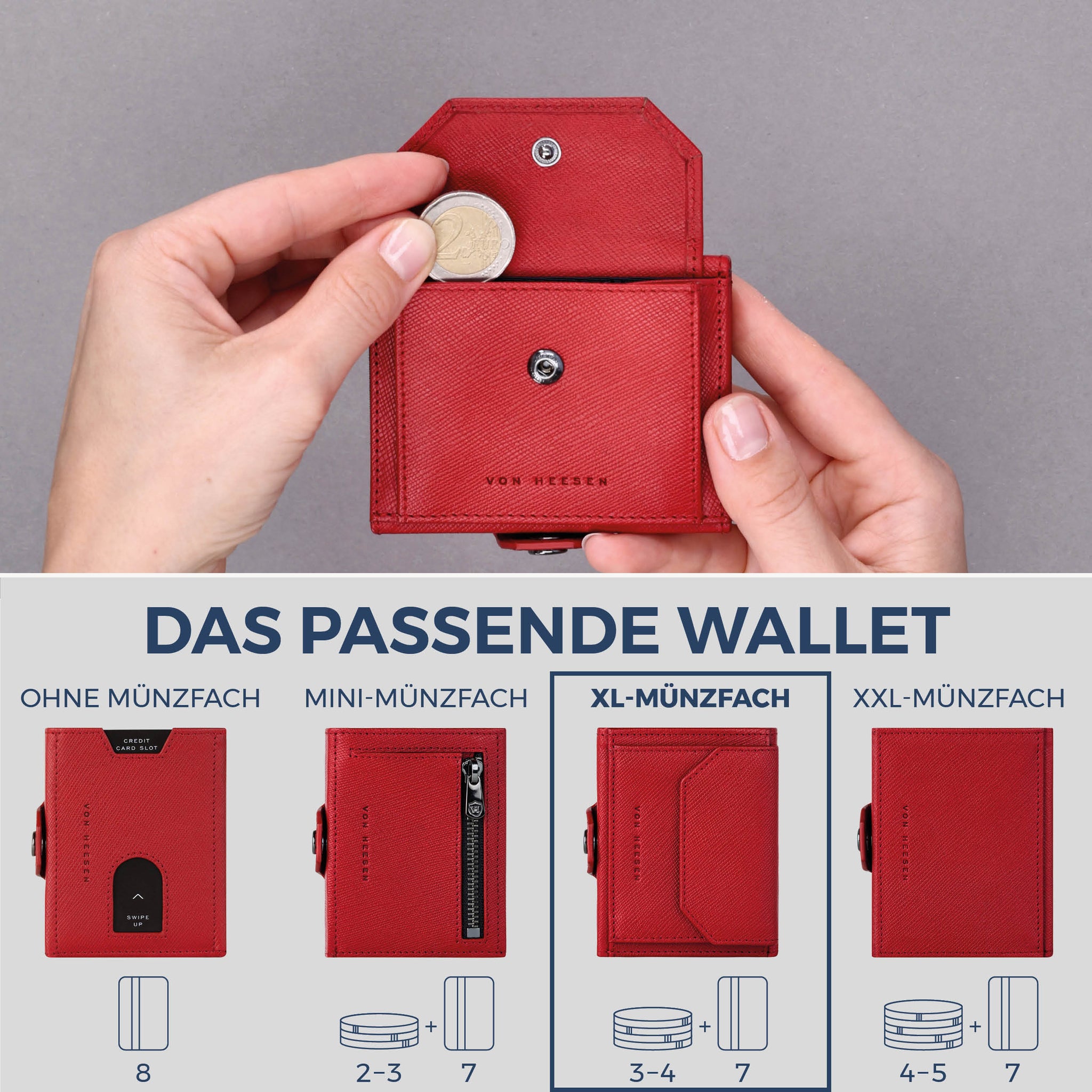 Slim Wallet mit RFID-Schutz, 7 Kartenfächer & XL-Münzfach (Saffiano)