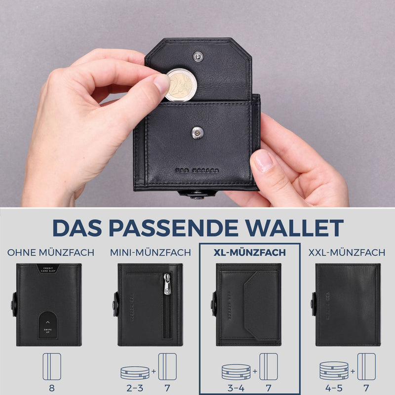 Slim Wallet mit RFID-Schutz, 7 Kartenfächer & XL-Münzfach (Glatt)