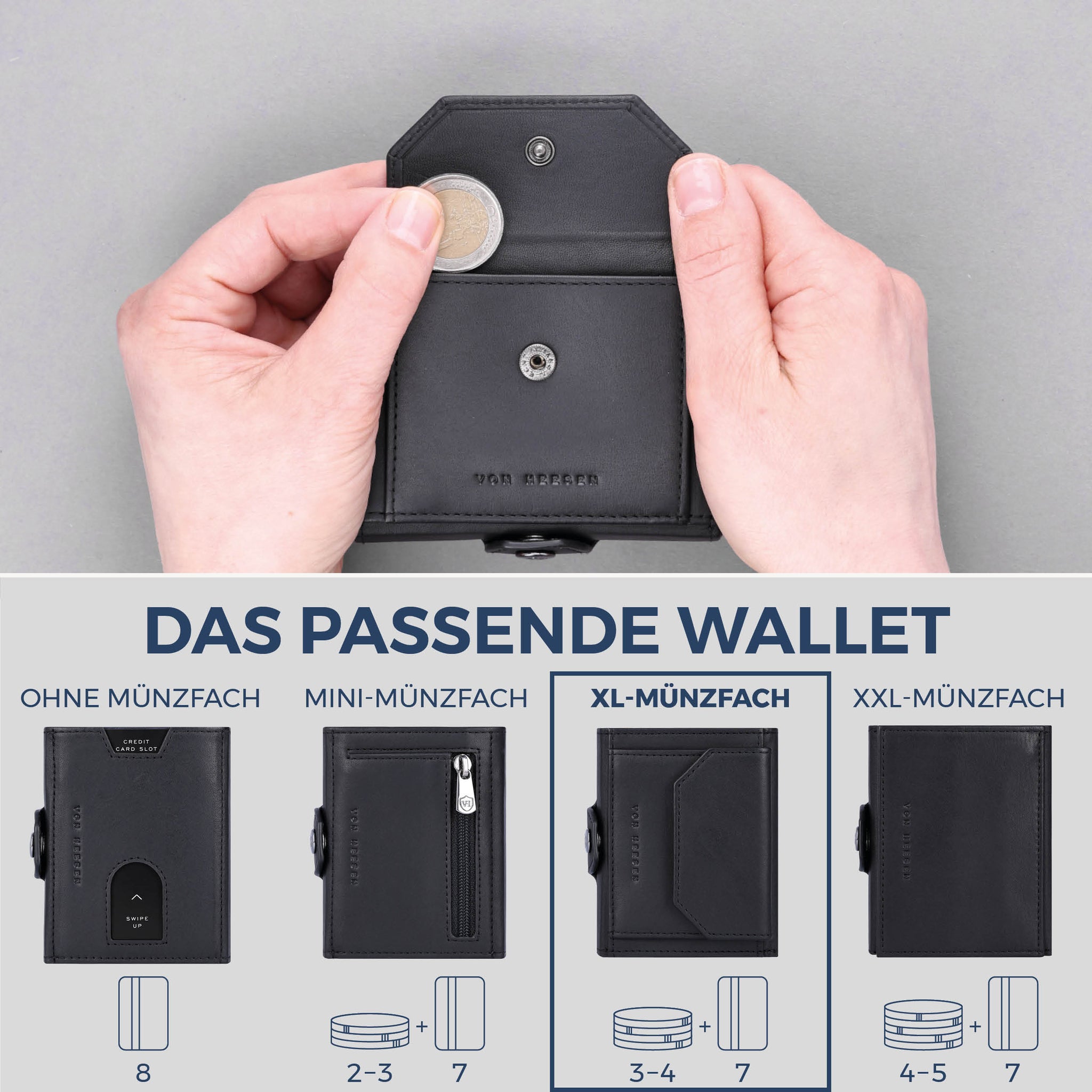 Slim Wallet mit RFID-Schutz, 7 Kartenfächer & XL-Münzfach (Waxy)