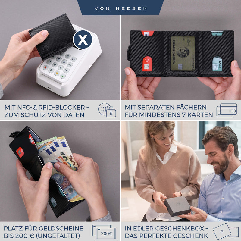 Slim Wallet mit RFID-Schutz, 5 Kartenfächer und XXL-Münzfach