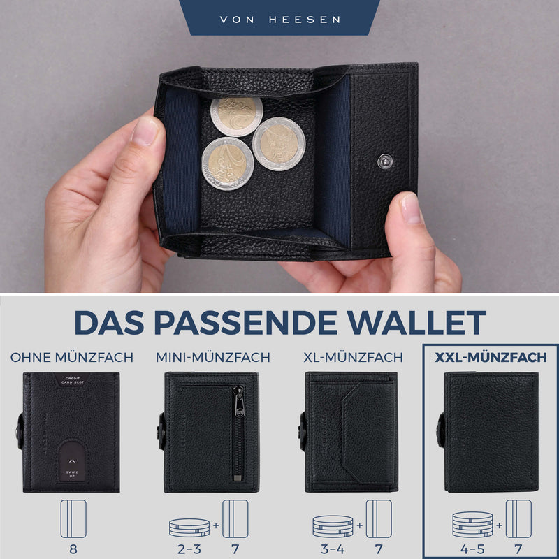 Slim Wallet mit RFID-Schutz, 5 Kartenfächer und XXL-Münzfach