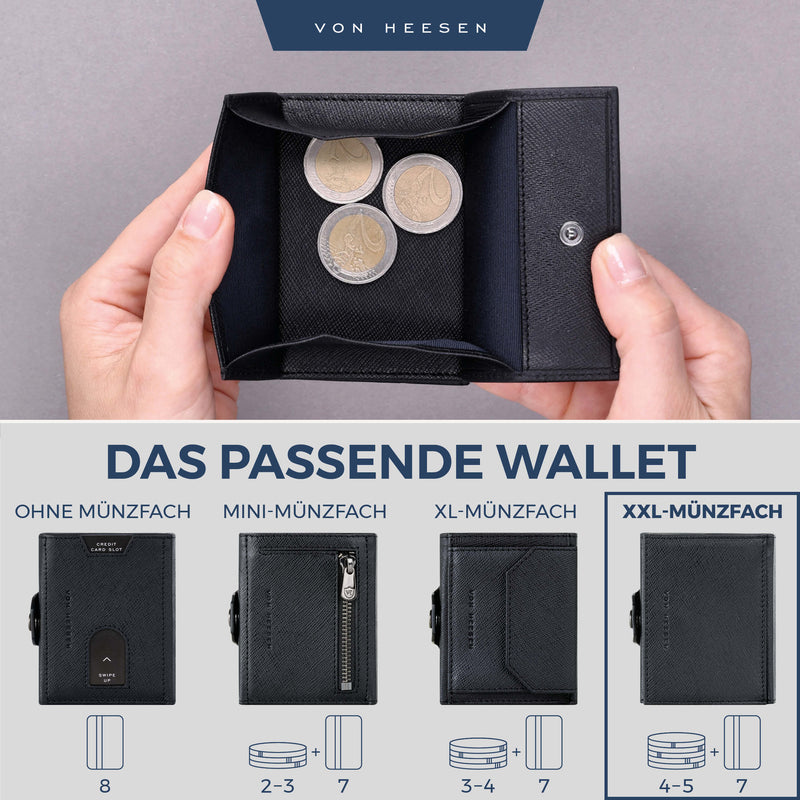 Slim Wallet mit RFID-Schutz, 5 Kartenfächer und XXL-Münzfach