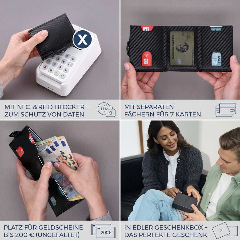 Slim Wallet mit RFID-Schutz, 7 Kartenfächer & XXL-Münzfach (Carbon)