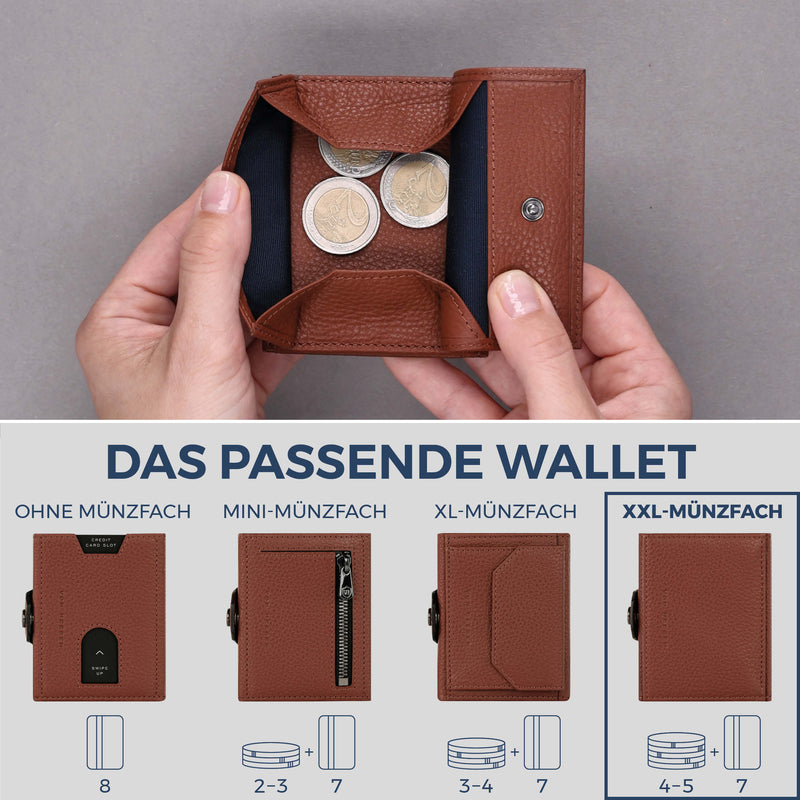 Slim Wallet mit RFID-Schutz, 7 Kartenfächer & XXL-Münzfach (Genarbt)