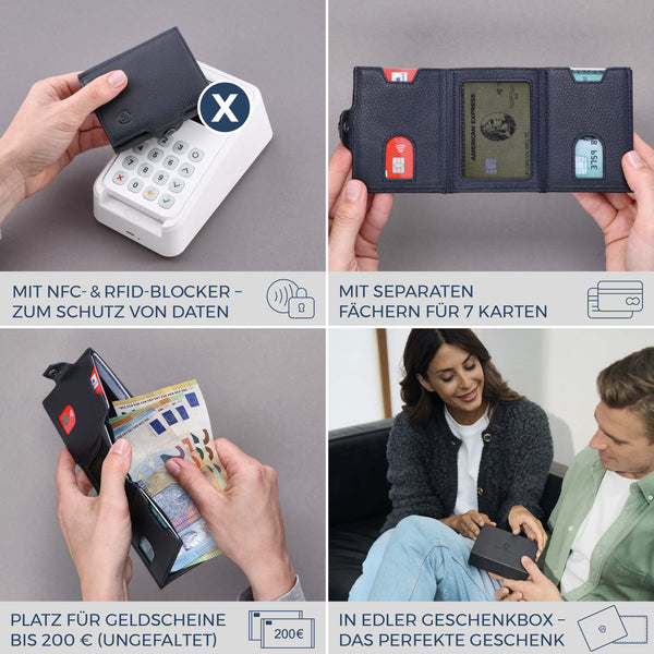 Slim Wallet mit RFID-Schutz, 7 Kartenfächer & XXL-Münzfach (Genarbt)