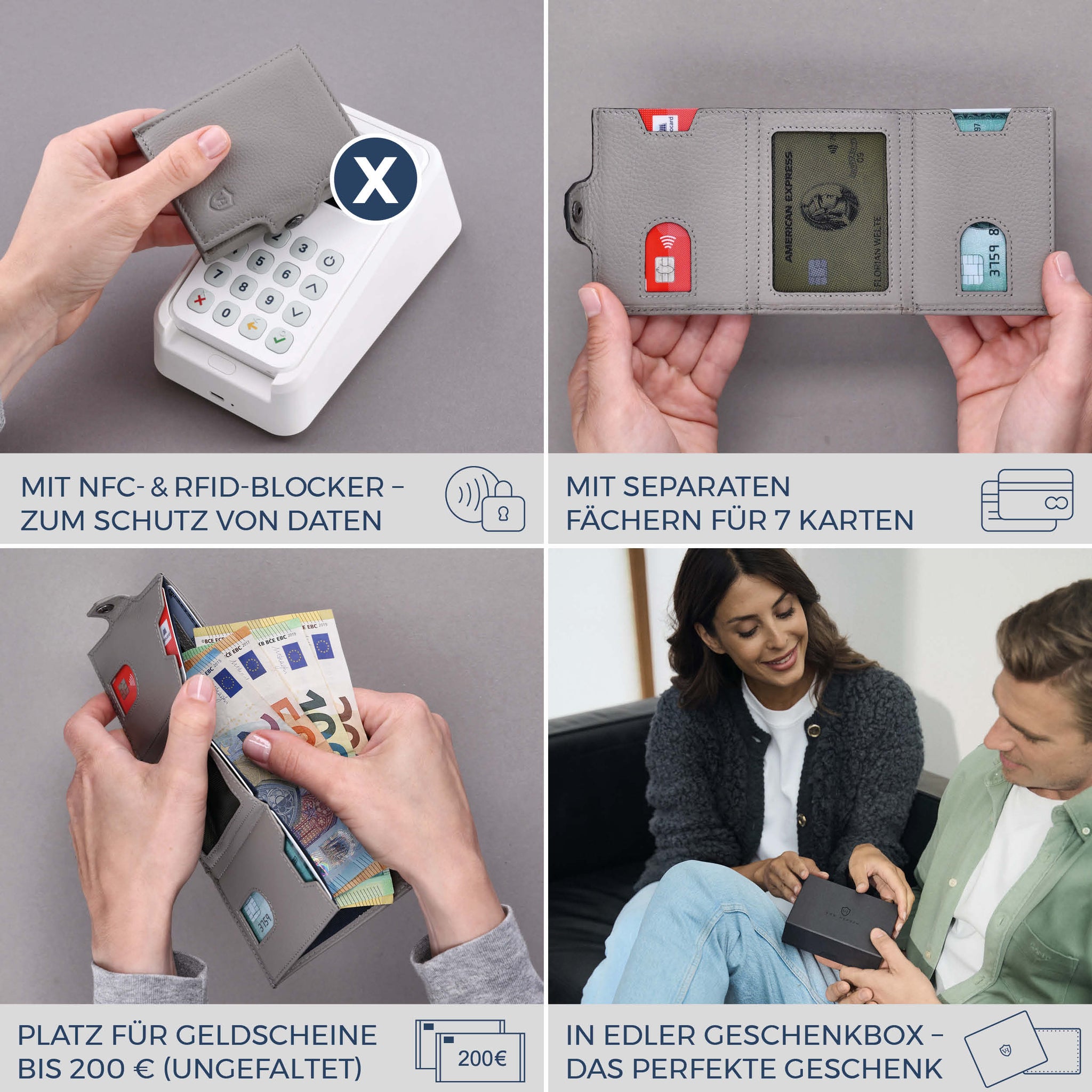 Slim Wallet mit RFID-Schutz, 7 Kartenfächer & XXL-Münzfach (Genarbt)