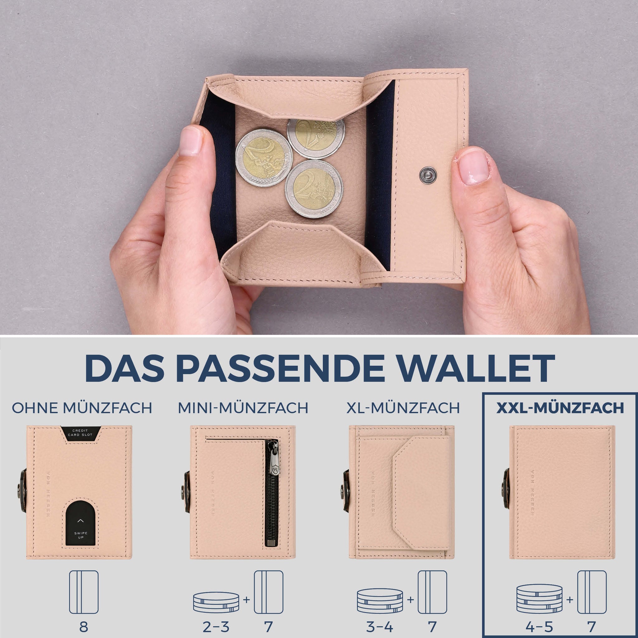 Slim Wallet mit RFID-Schutz, 7 Kartenfächer & XXL-Münzfach (Genarbt)
