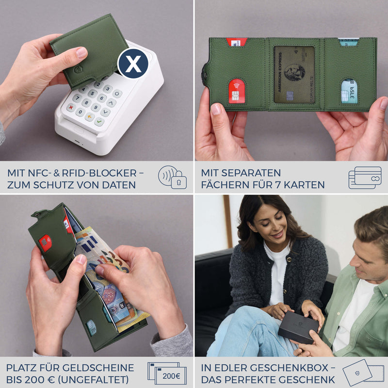 Slim Wallet mit RFID-Schutz, 7 Kartenfächer & XXL-Münzfach (Genarbt)