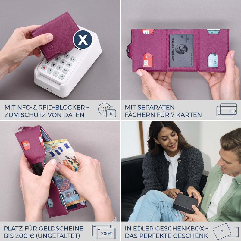 Slim Wallet mit RFID-Schutz, 7 Kartenfächer & XXL-Münzfach (Genarbt)