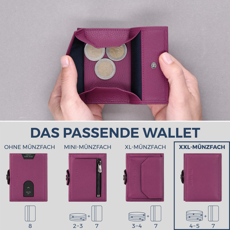 Slim Wallet mit RFID-Schutz, 7 Kartenfächer & XXL-Münzfach (Genarbt)