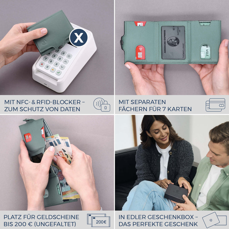 Slim Wallet mit RFID-Schutz, 7 Kartenfächer & XXL-Münzfach (Genarbt)