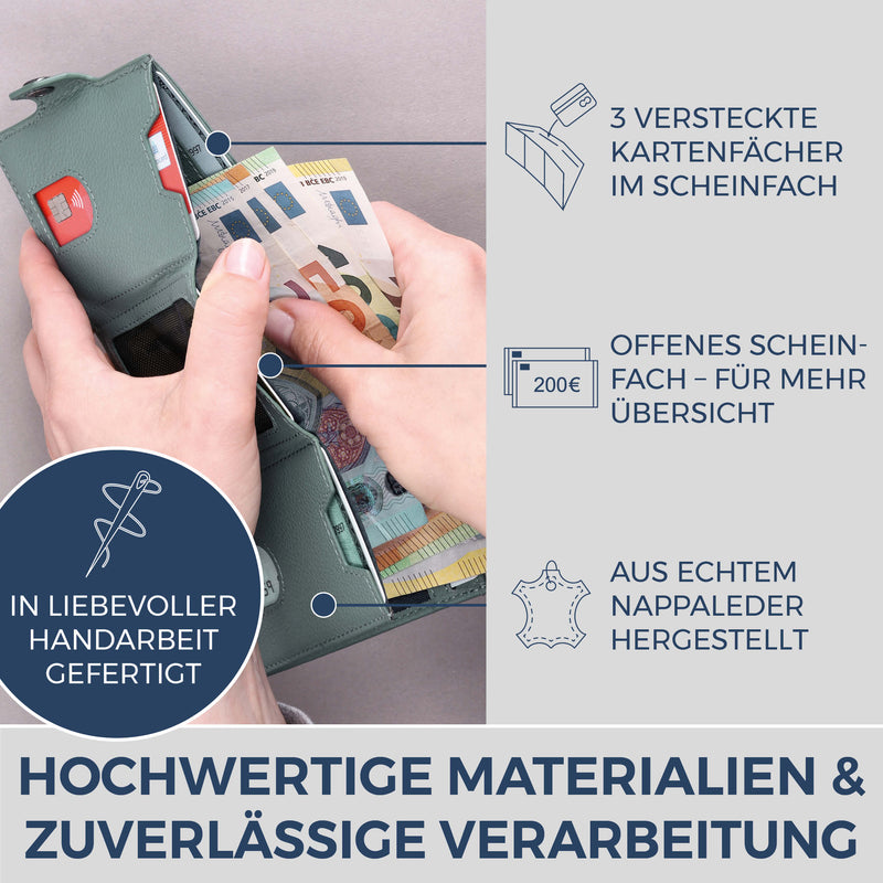 Slim Wallet mit RFID-Schutz, 7 Kartenfächer & XXL-Münzfach (Genarbt)