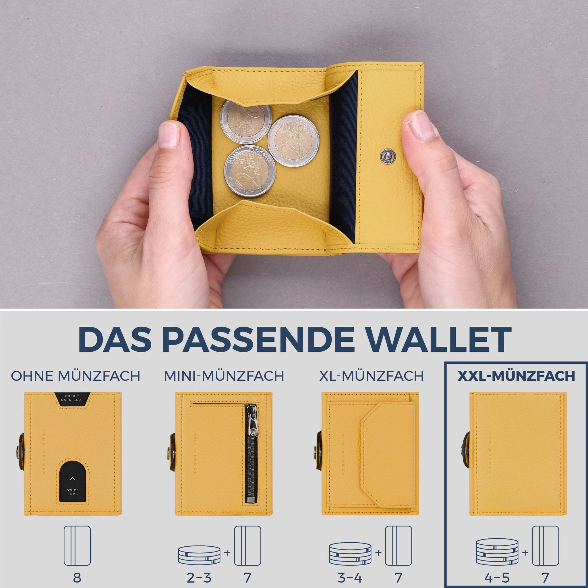 Slim Wallet mit RFID-Schutz, 7 Kartenfächer & XXL-Münzfach (Genarbt)