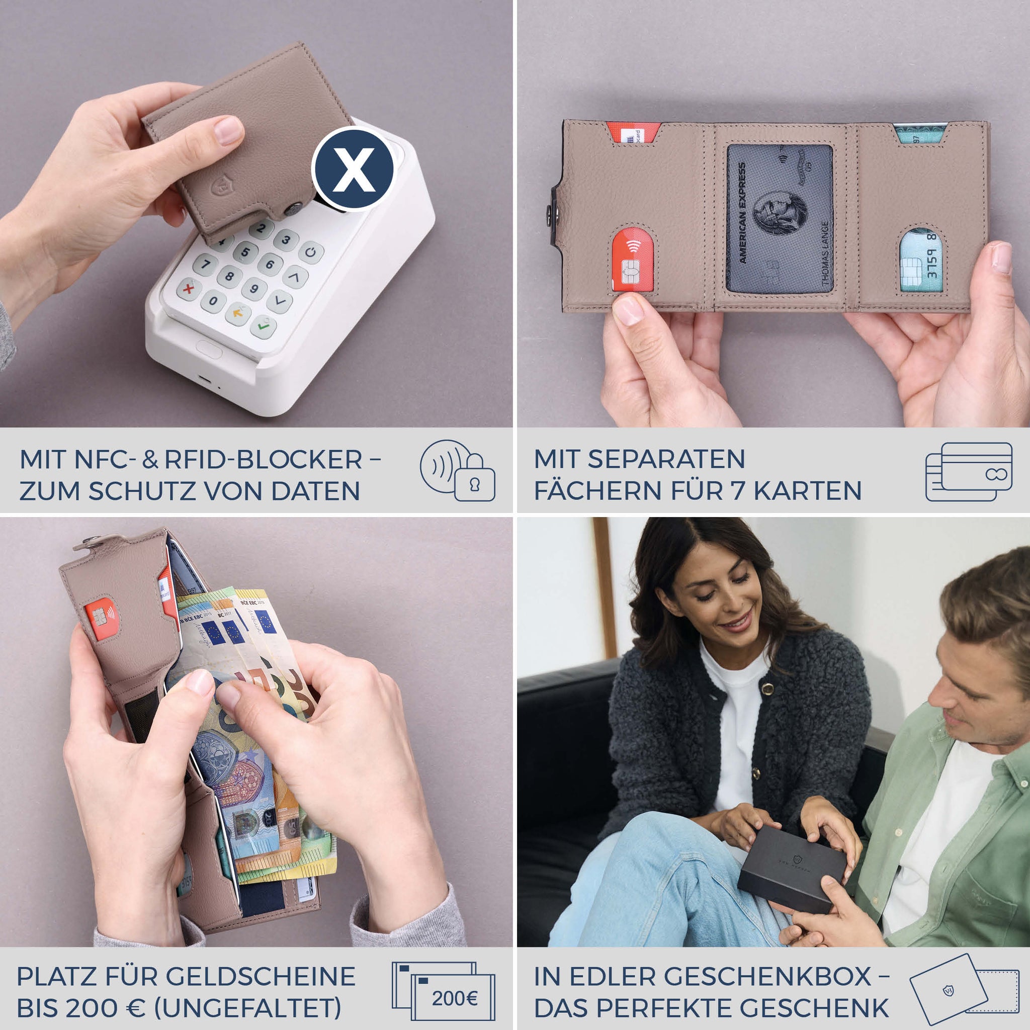 Slim Wallet mit RFID-Schutz, 7 Kartenfächer & XXL-Münzfach (Genarbt)
