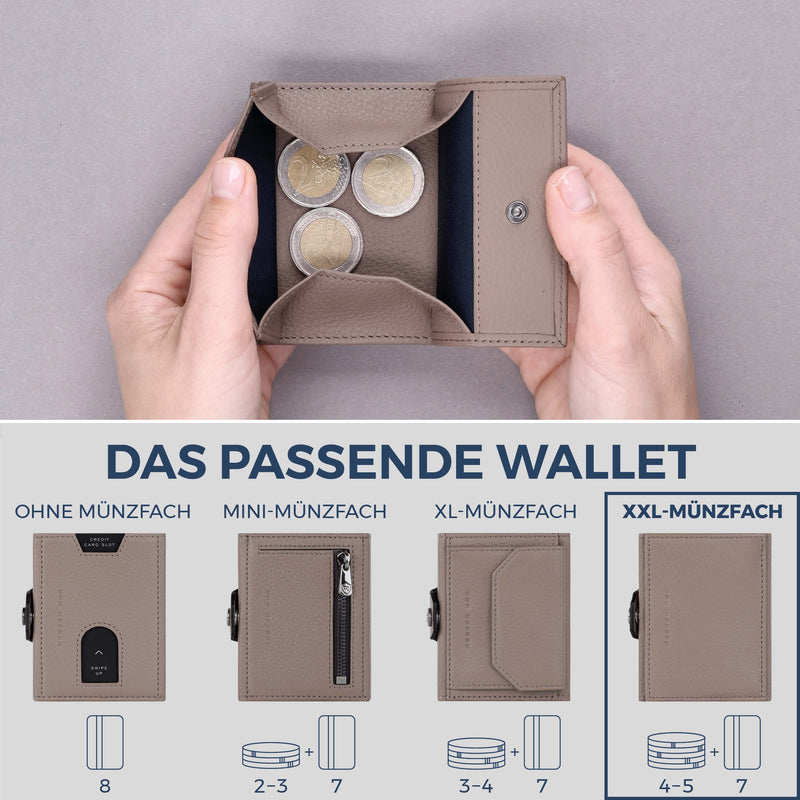 Slim Wallet mit RFID-Schutz, 7 Kartenfächer & XXL-Münzfach (Genarbt)