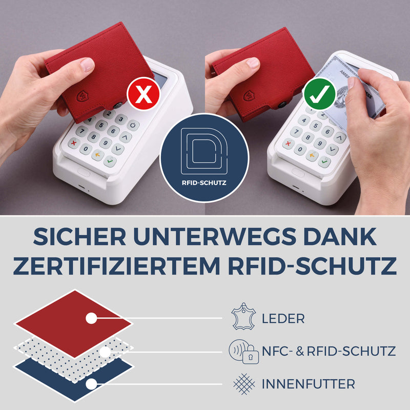 Slim Wallet mit RFID-Schutz, 7 Kartenfächer & XXL-Münzfach (Saffiano)