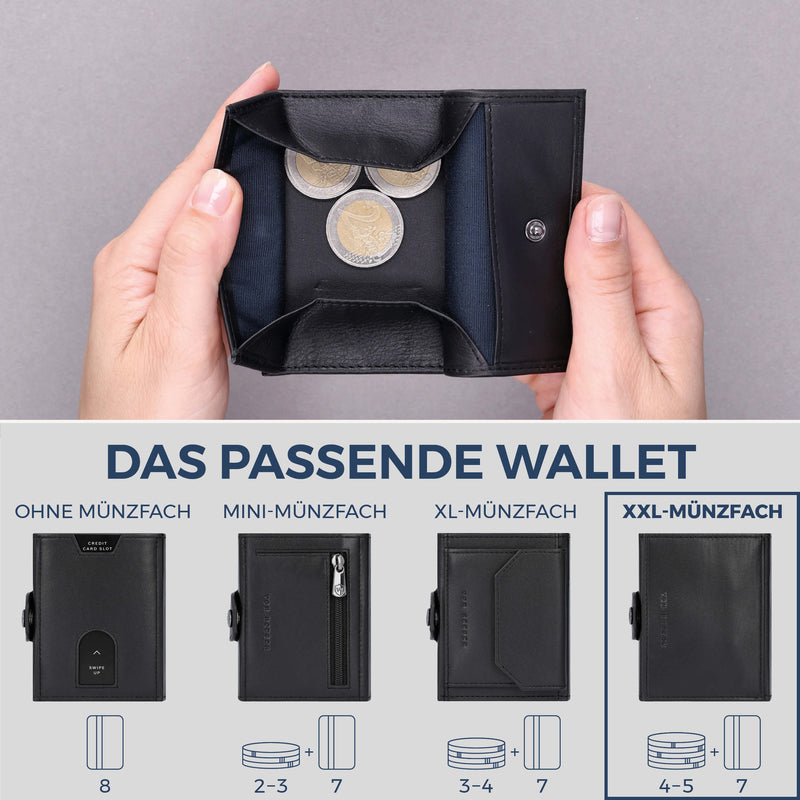 Slim Wallet mit RFID-Schutz, 7 Kartenfächer & XXL-Münzfach (Glatt)