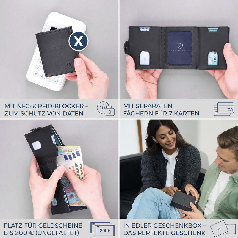 Slim Wallet mit RFID-Schutz, 7 Kartenfächer & XXL-Münzfach (Waxy)