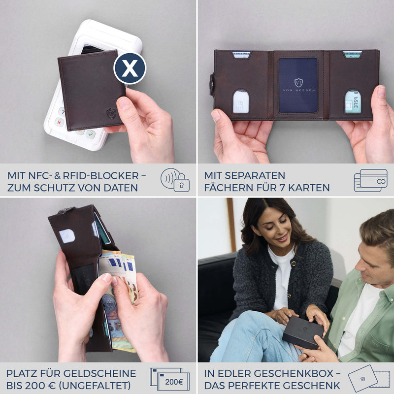 Slim Wallet mit RFID-Schutz, 7 Kartenfächer & XXL-Münzfach (Waxy)