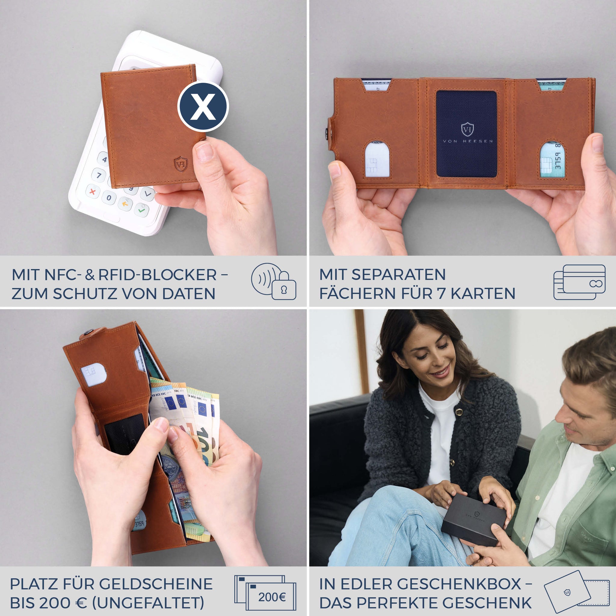 Slim Wallet mit RFID-Schutz, 7 Kartenfächer & XXL-Münzfach (Waxy)