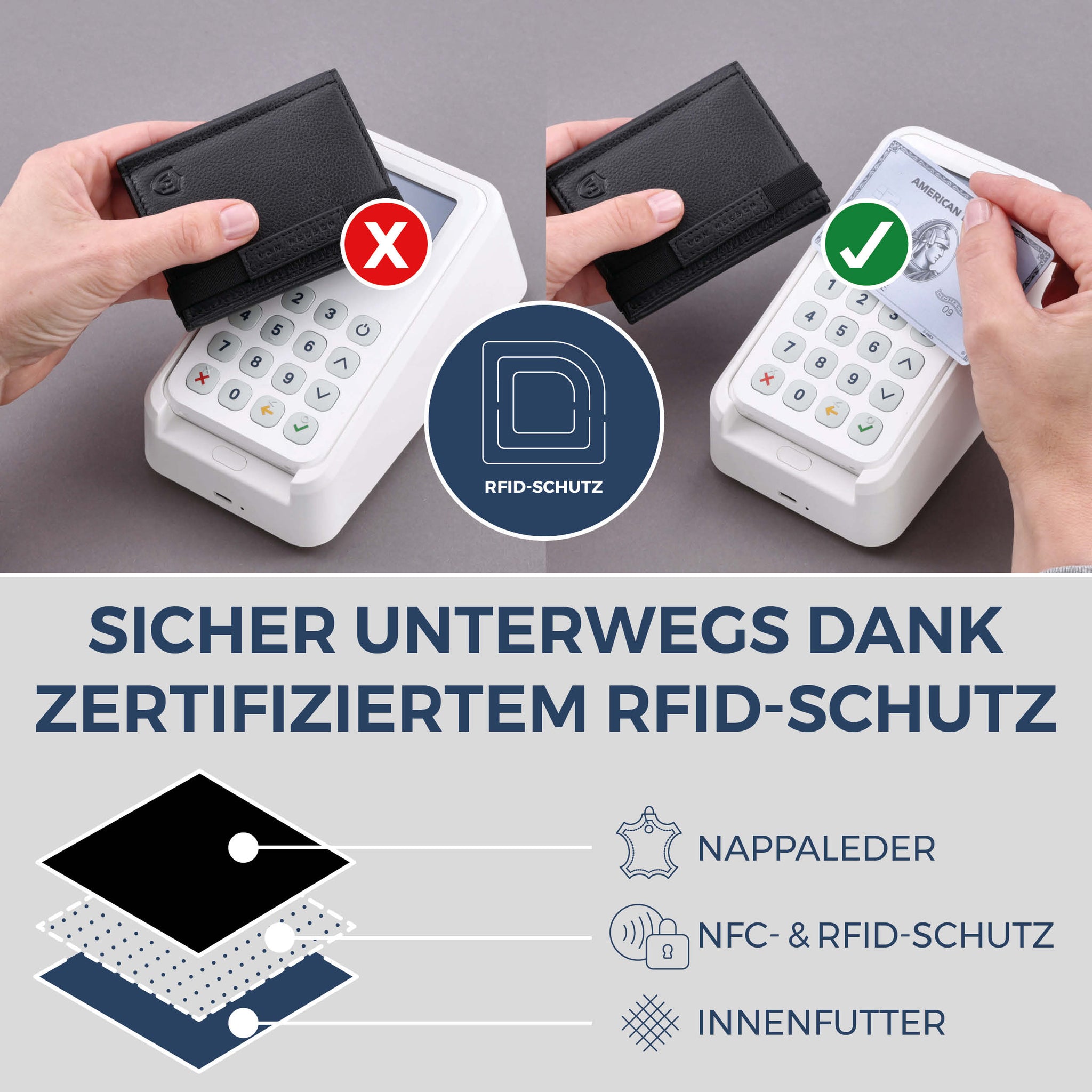 Slim Wallet mit RFID-Schutz & 8 Kartenfächer (Genarbt)