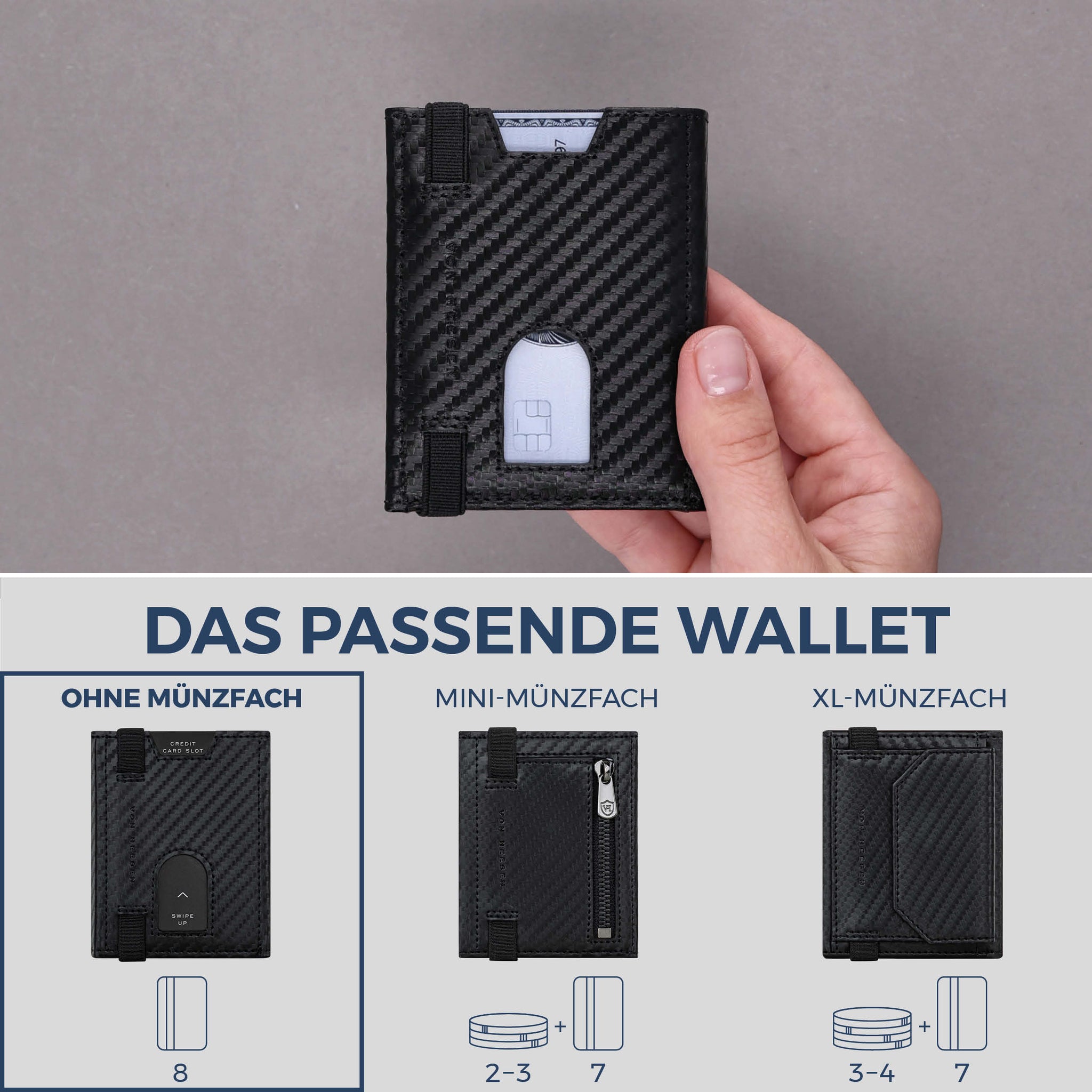 Slim Wallet mit RFID-Schutz & 8 Kartenfächer (Carbon)