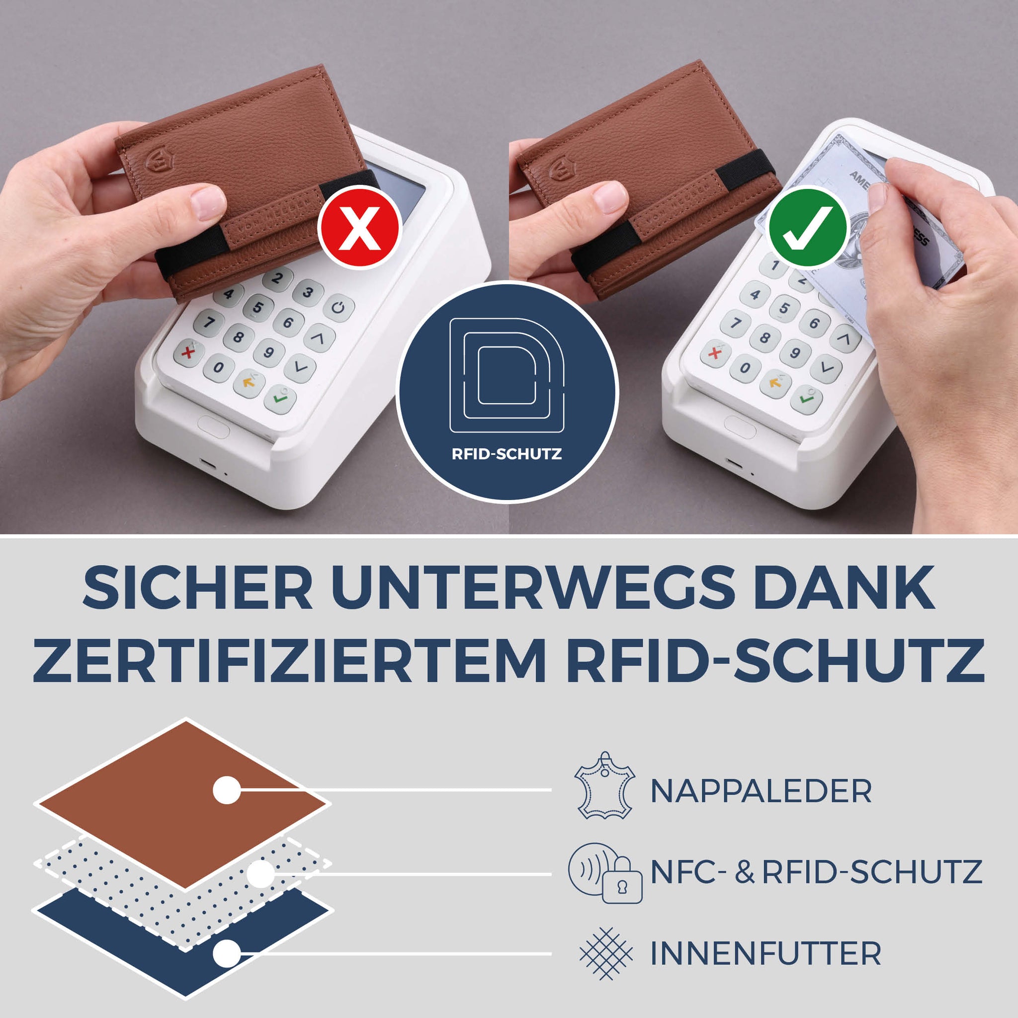 Slim Wallet mit RFID-Schutz & 8 Kartenfächer (Genarbt)