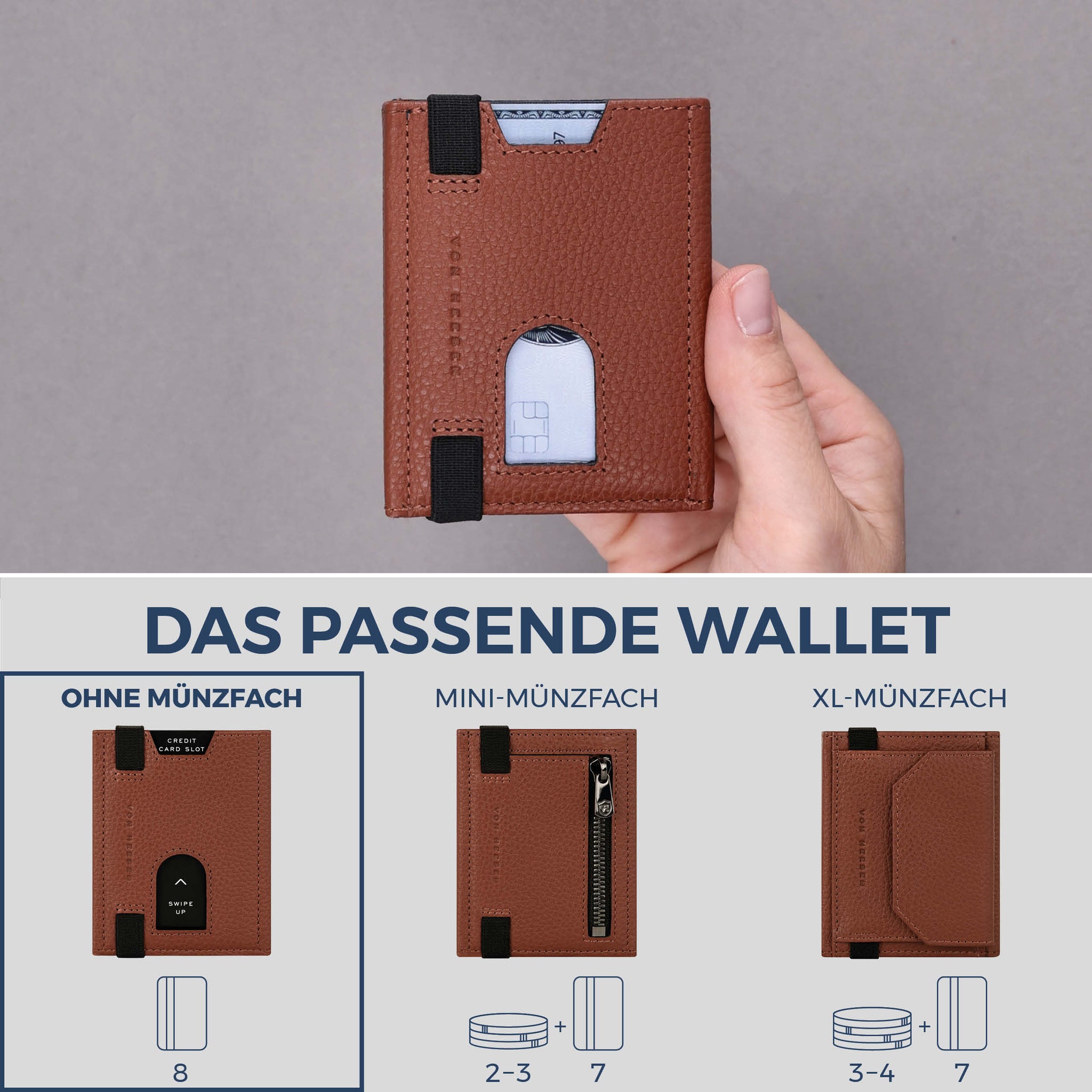 Slim Wallet mit RFID-Schutz & 8 Kartenfächer (Genarbt)