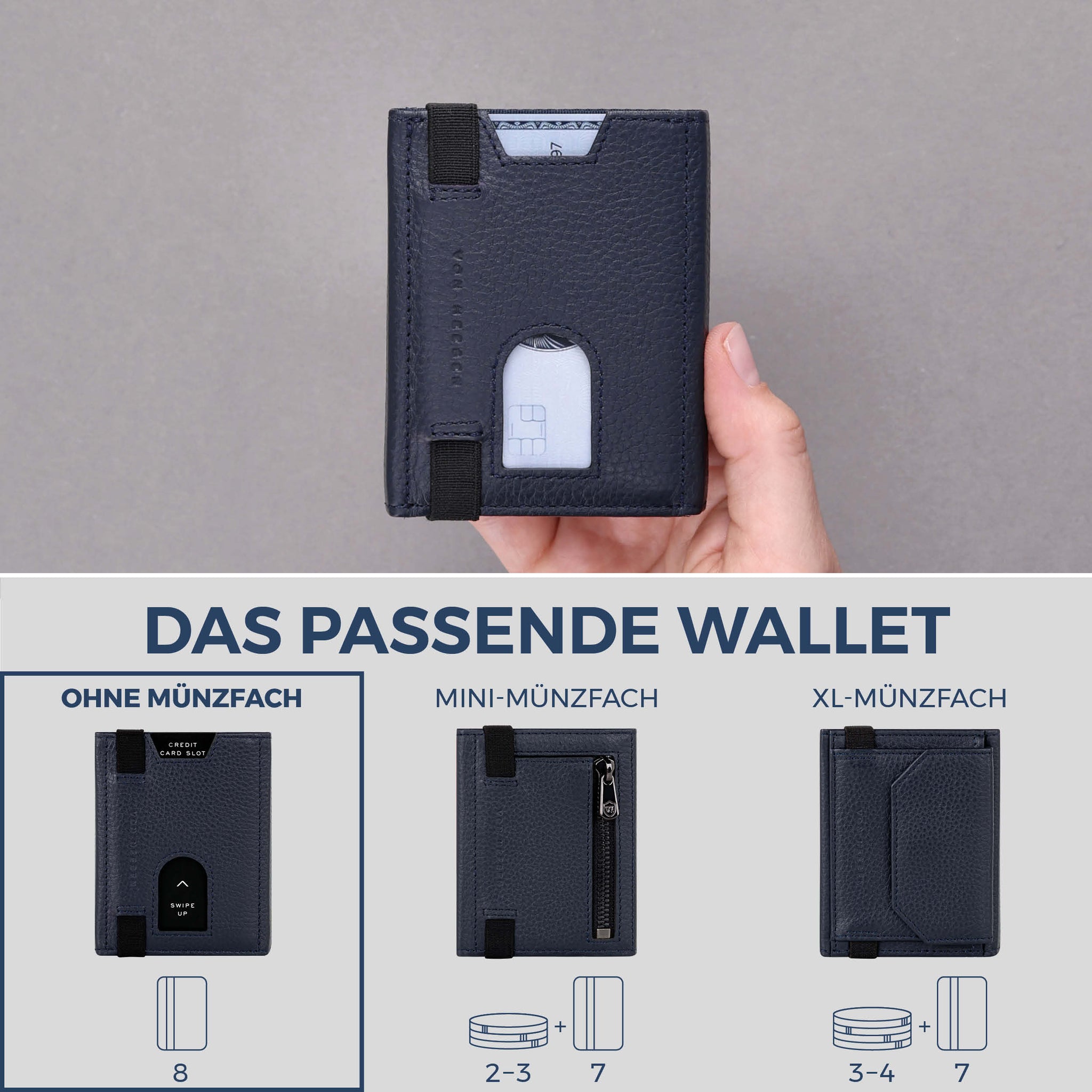 Slim Wallet mit RFID-Schutz & 8 Kartenfächer (Genarbt)
