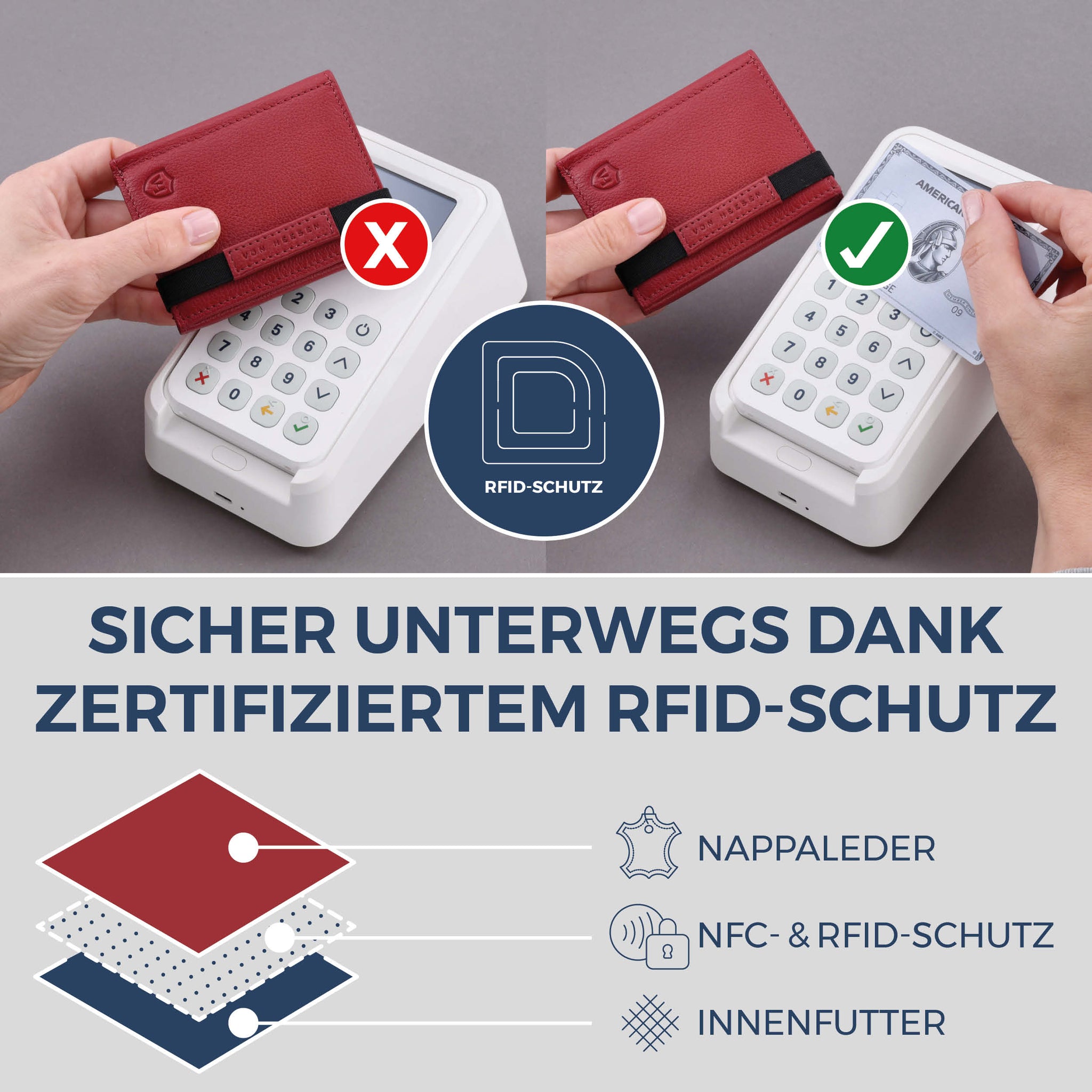 Slim Wallet mit RFID-Schutz & 8 Kartenfächer (Genarbt)