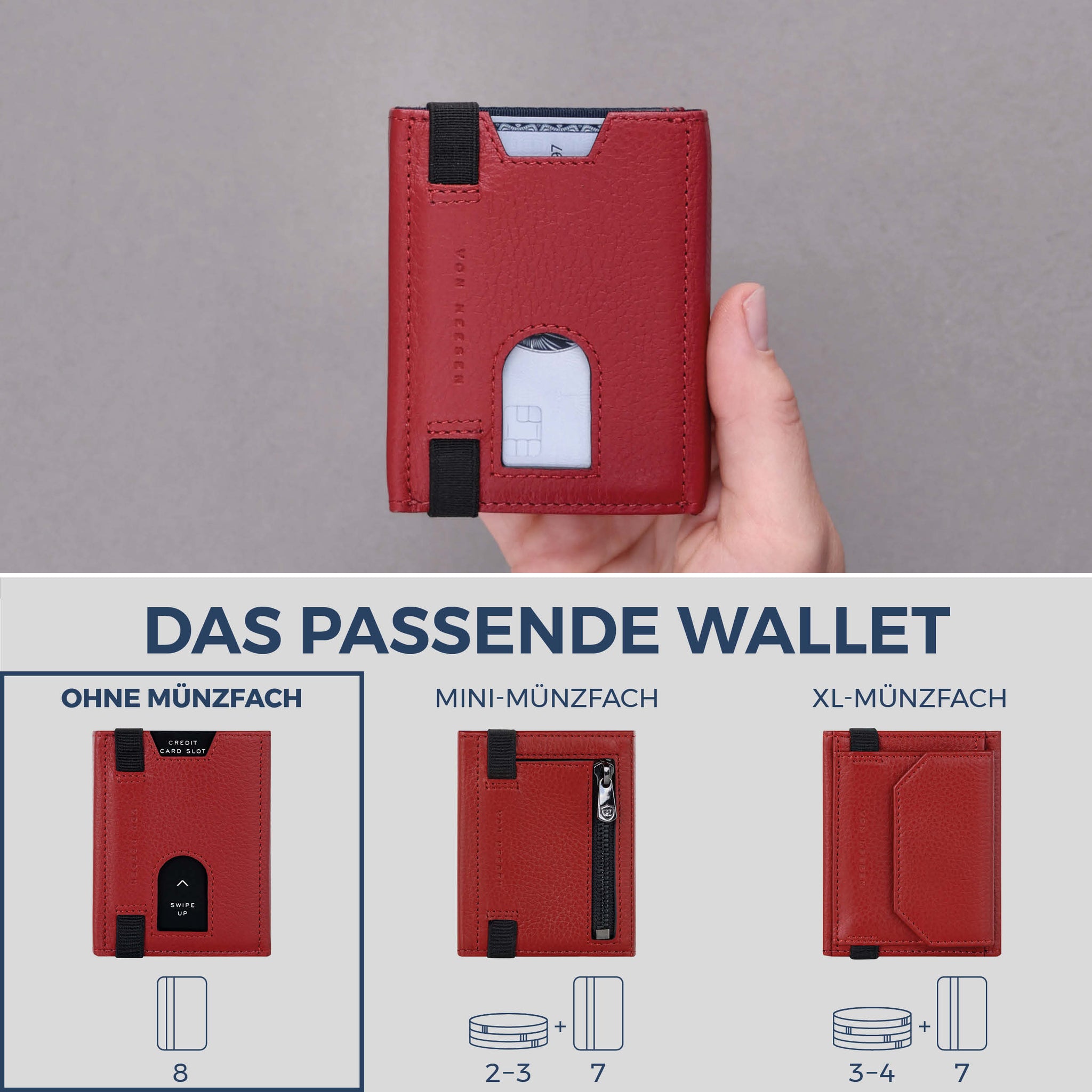 Slim Wallet mit RFID-Schutz & 8 Kartenfächer (Genarbt)