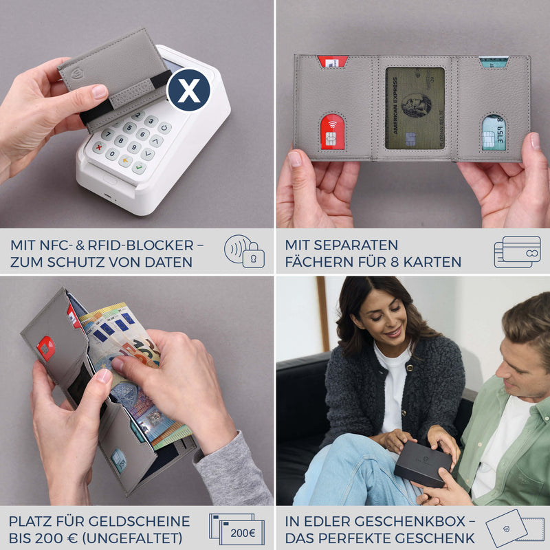 Slim Wallet mit RFID-Schutz & 8 Kartenfächer (Genarbt)