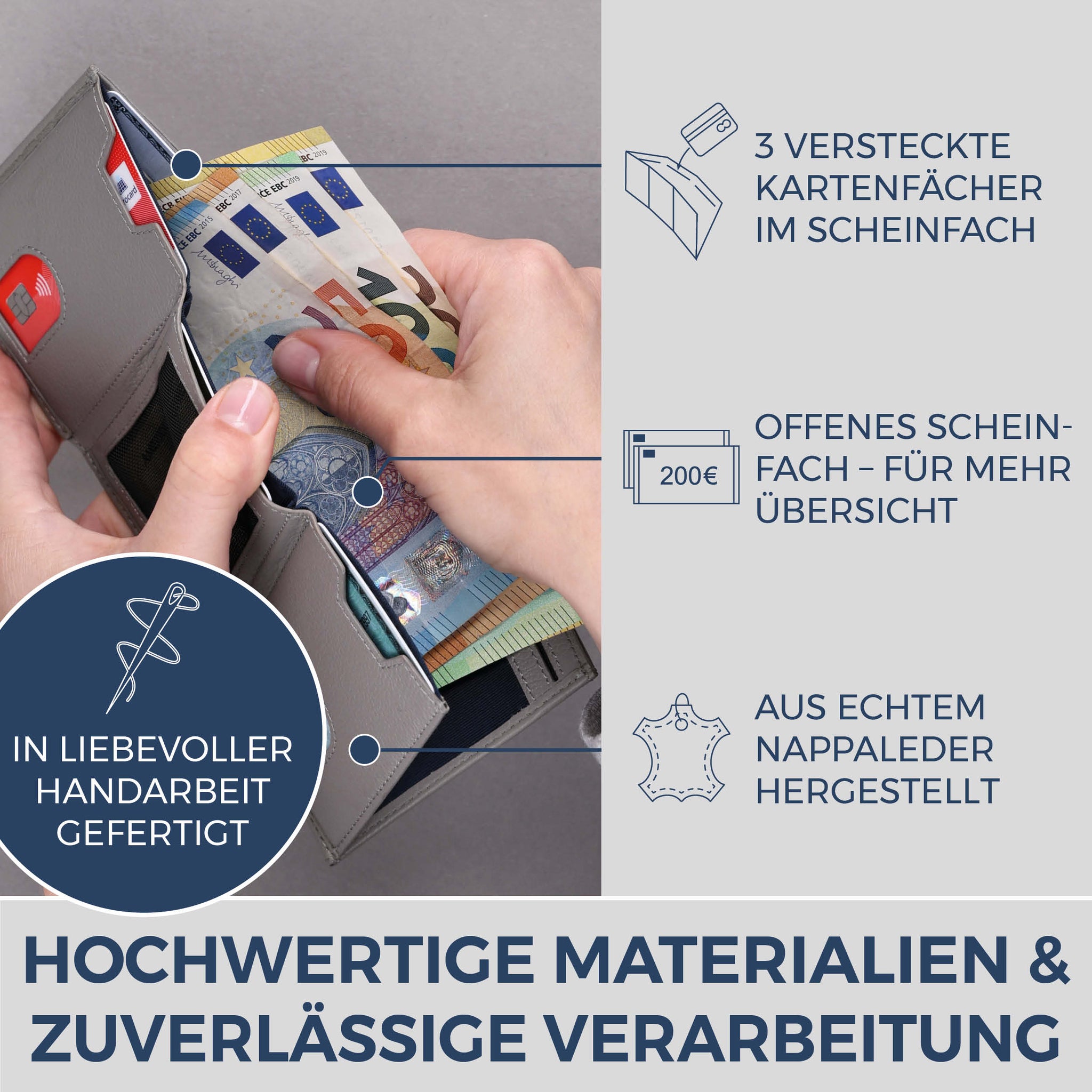 Slim Wallet mit RFID-Schutz & 8 Kartenfächer (Genarbt)