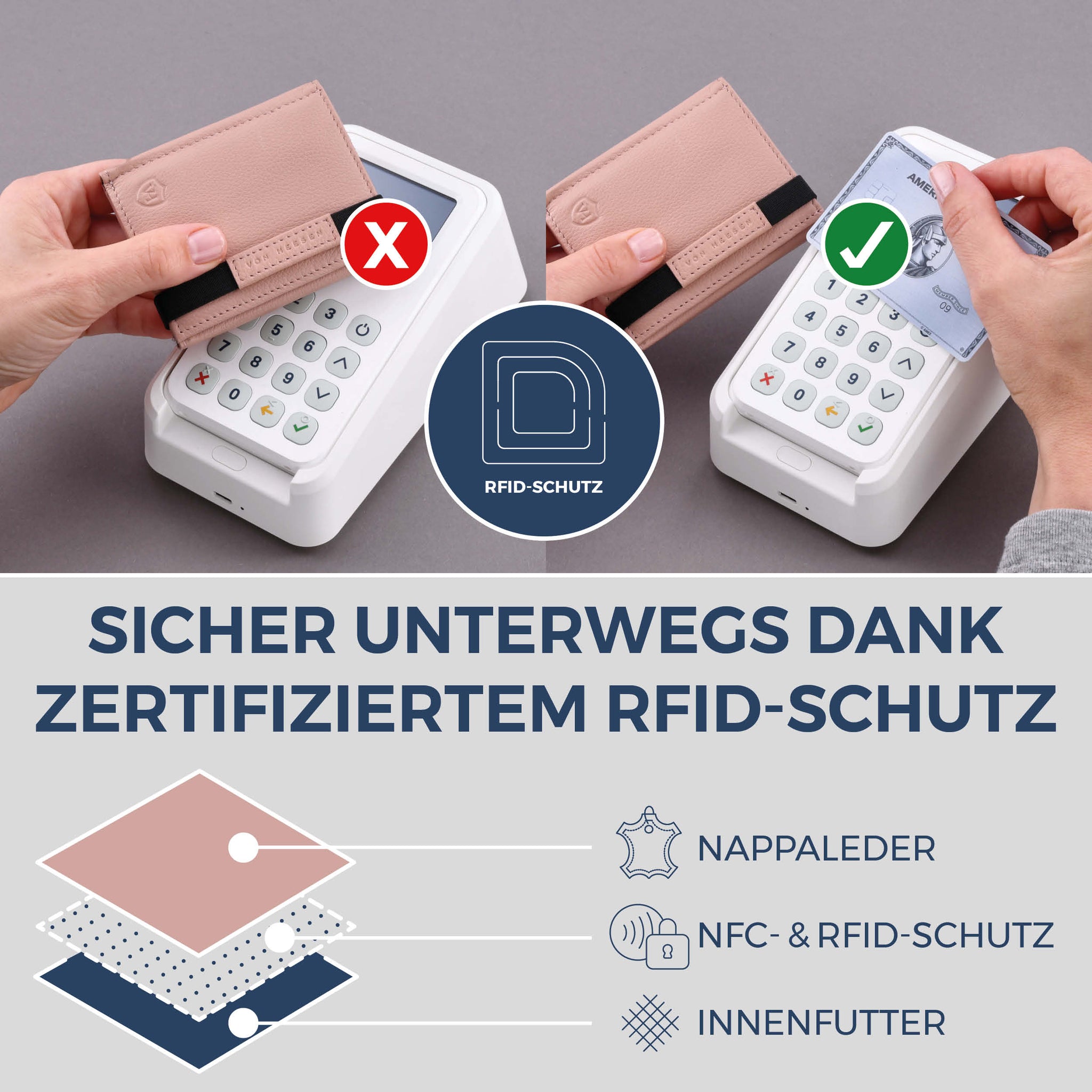 Slim Wallet mit RFID-Schutz & 8 Kartenfächer (Genarbt)