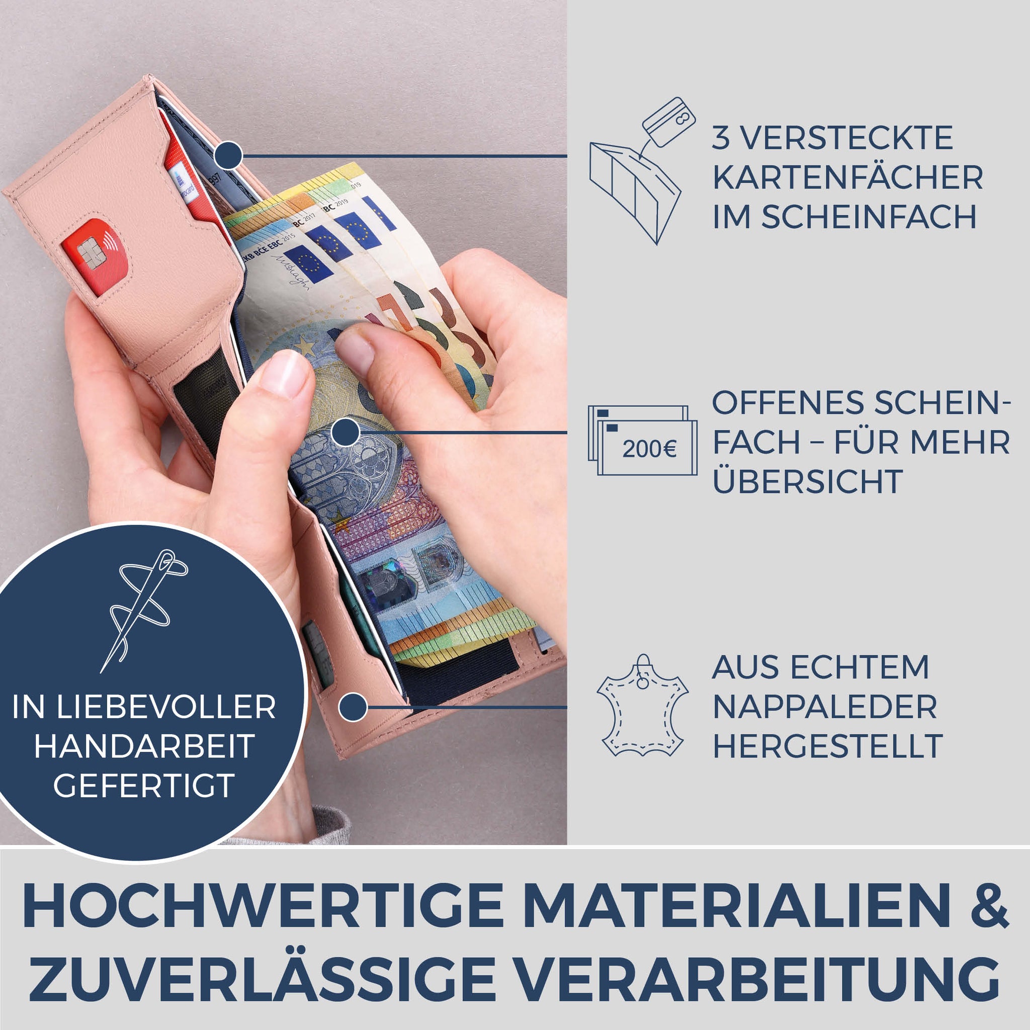 Slim Wallet mit RFID-Schutz & 8 Kartenfächer (Genarbt)