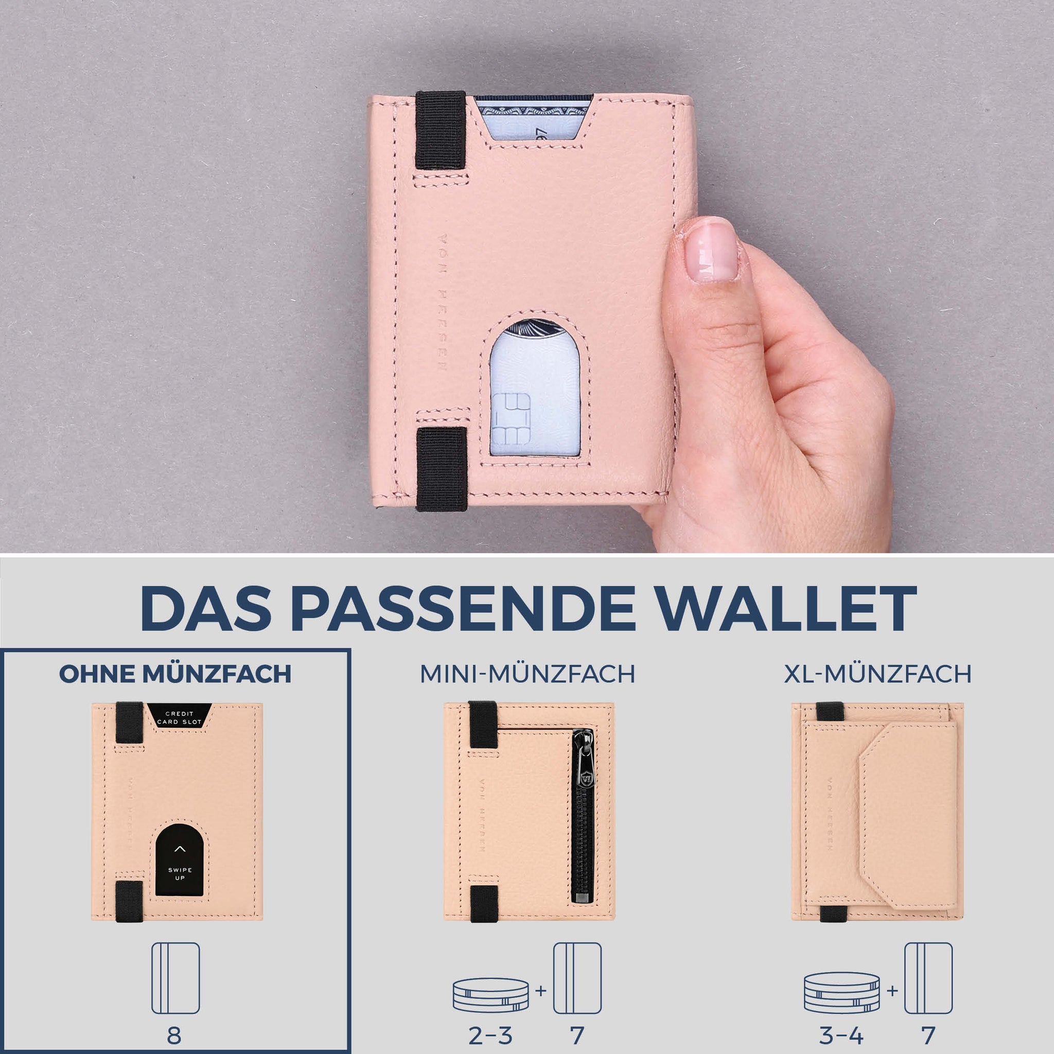 Slim Wallet mit RFID-Schutz & 8 Kartenfächer (Genarbt)