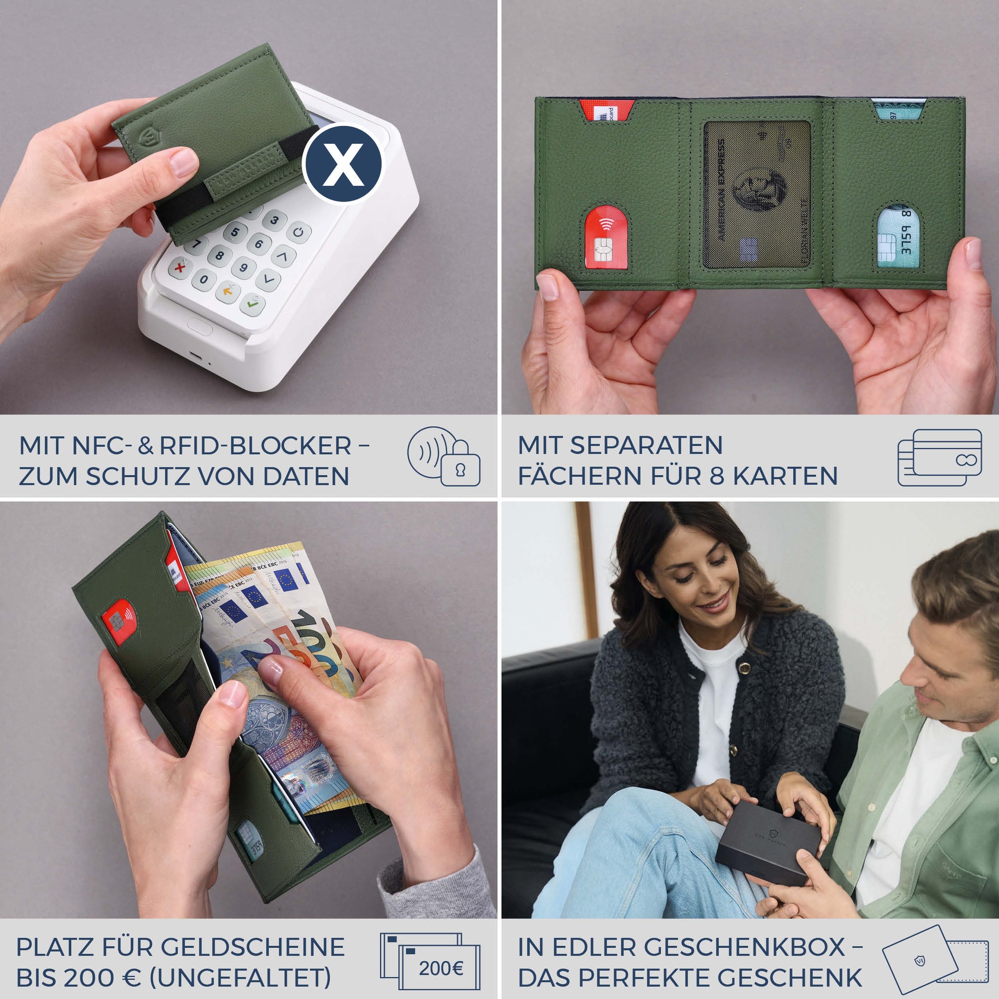 Slim Wallet mit RFID-Schutz & 8 Kartenfächer (Genarbt)
