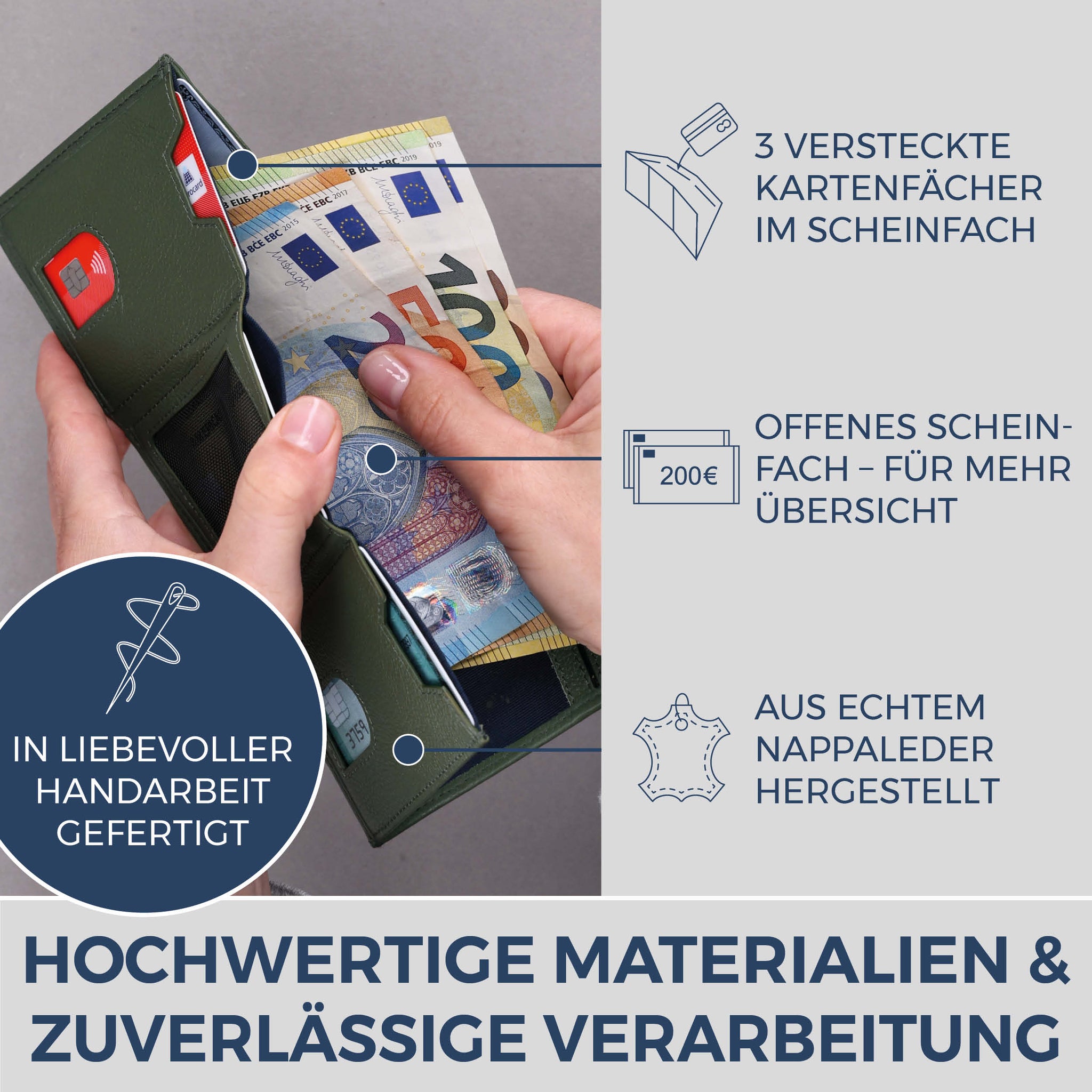 Slim Wallet mit RFID-Schutz & 8 Kartenfächer (Genarbt)