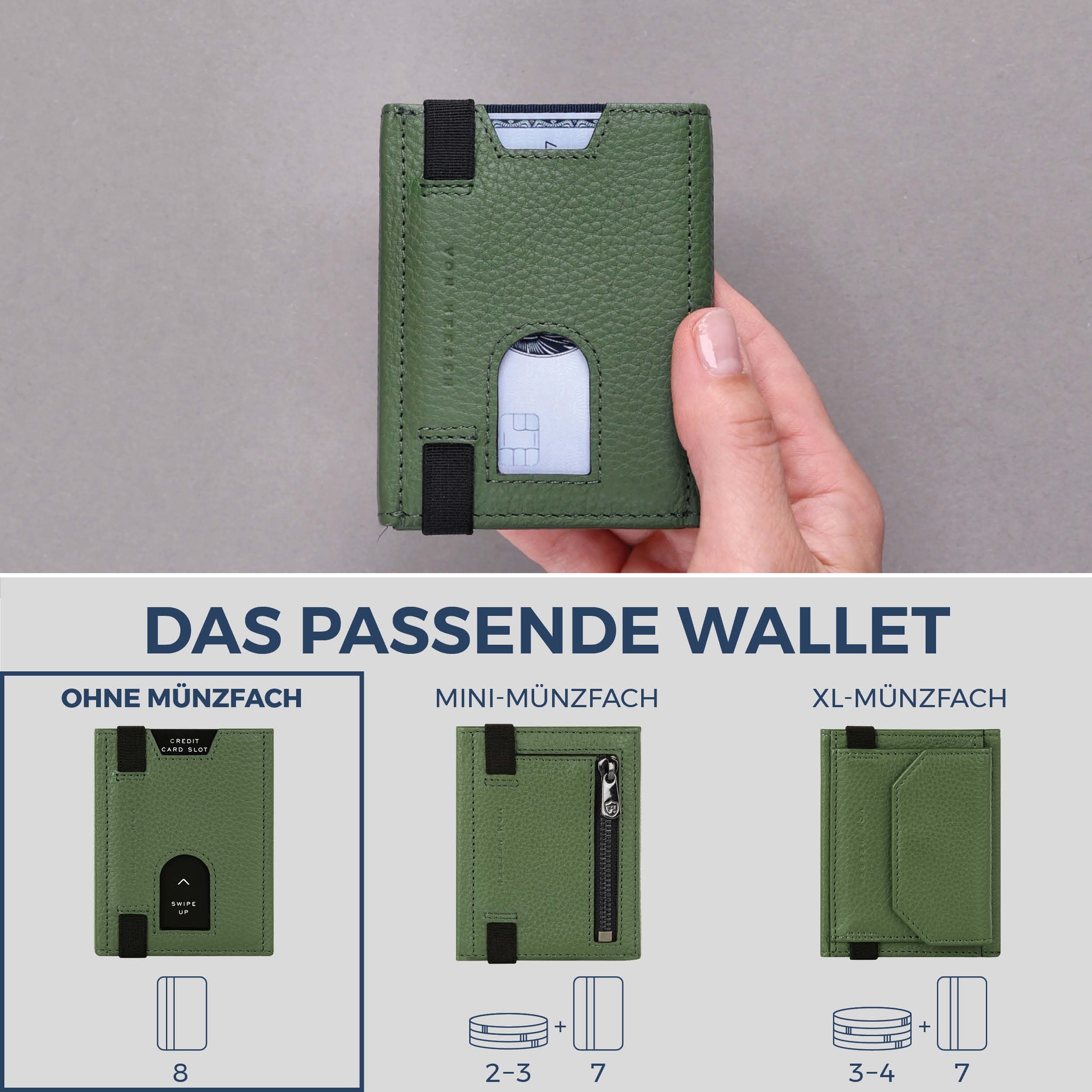 Slim Wallet mit RFID-Schutz & 8 Kartenfächer (Genarbt)
