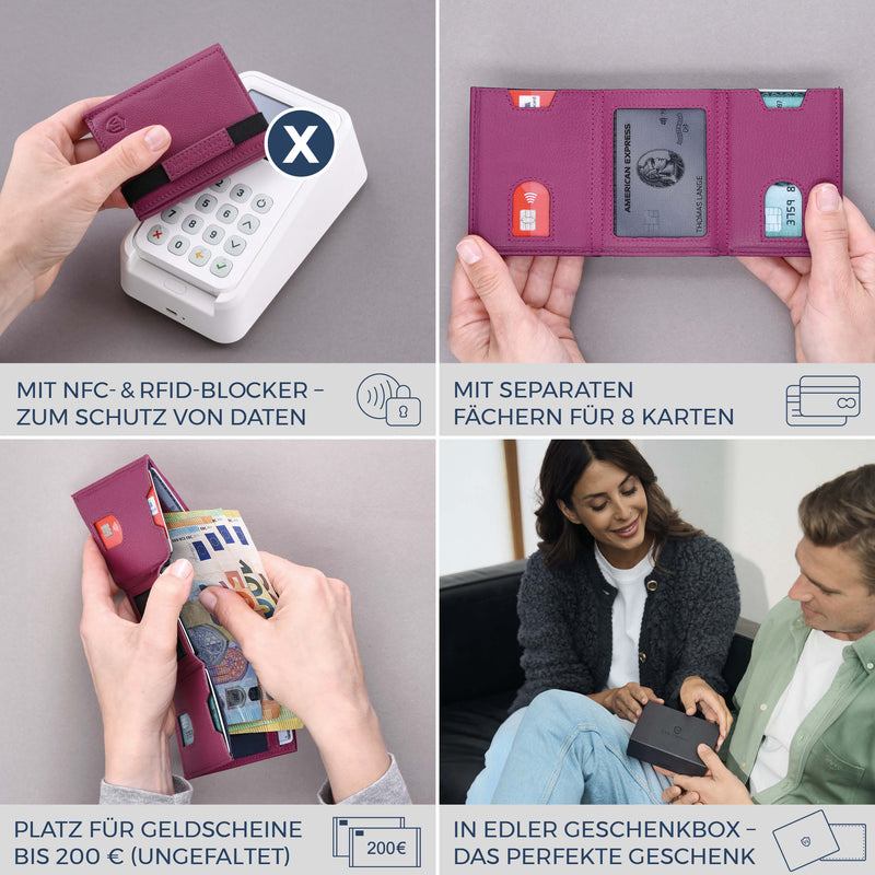 Slim Wallet mit RFID-Schutz & 8 Kartenfächer (Genarbt)
