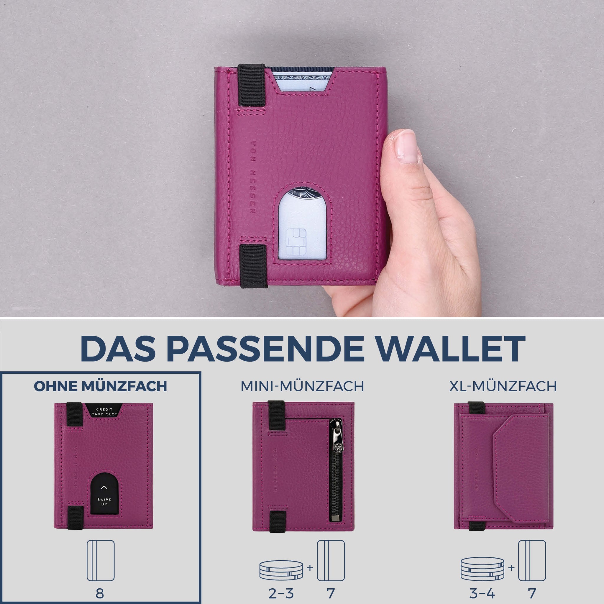 Slim Wallet mit RFID-Schutz & 8 Kartenfächer (Genarbt)