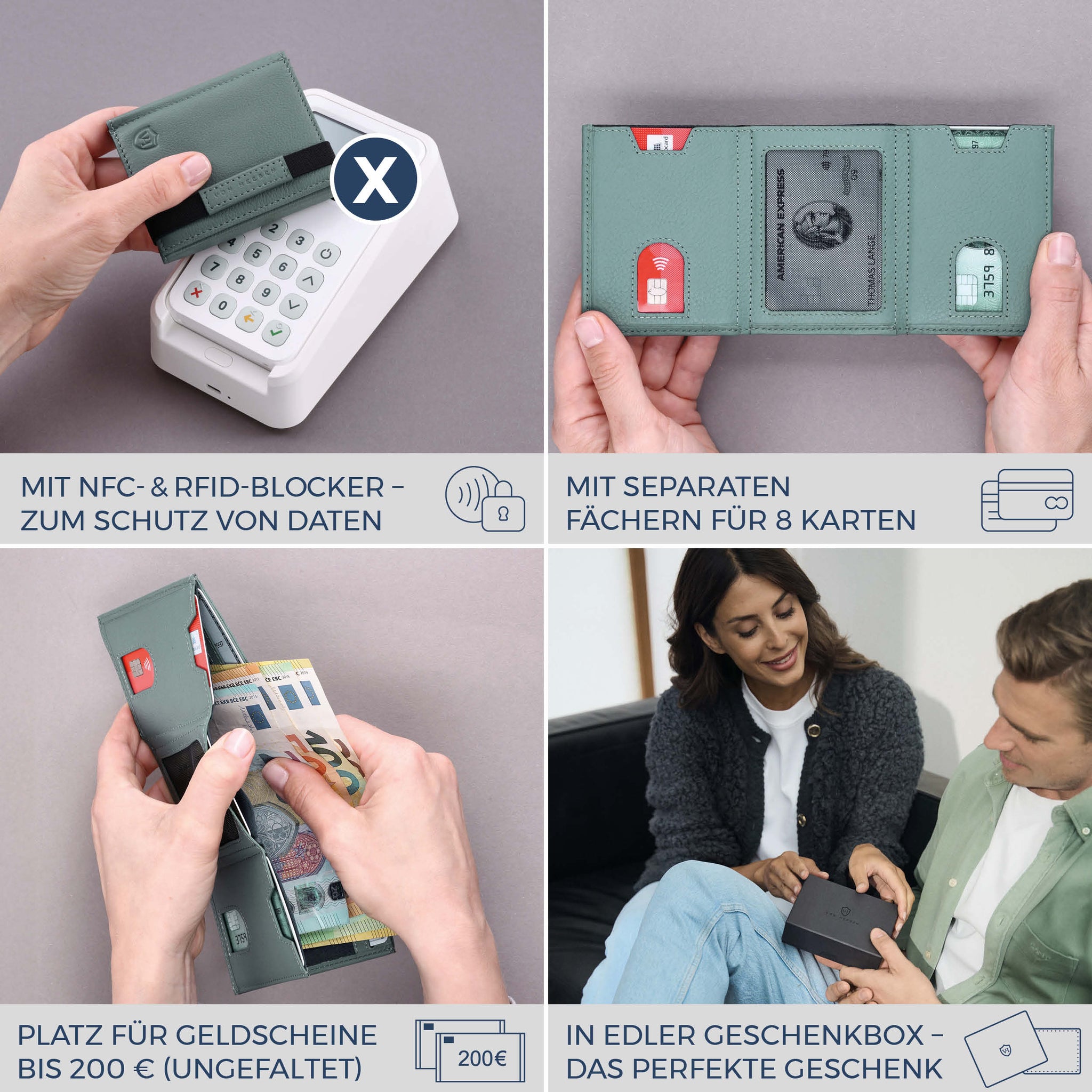 Slim Wallet mit RFID-Schutz & 8 Kartenfächer (Genarbt)