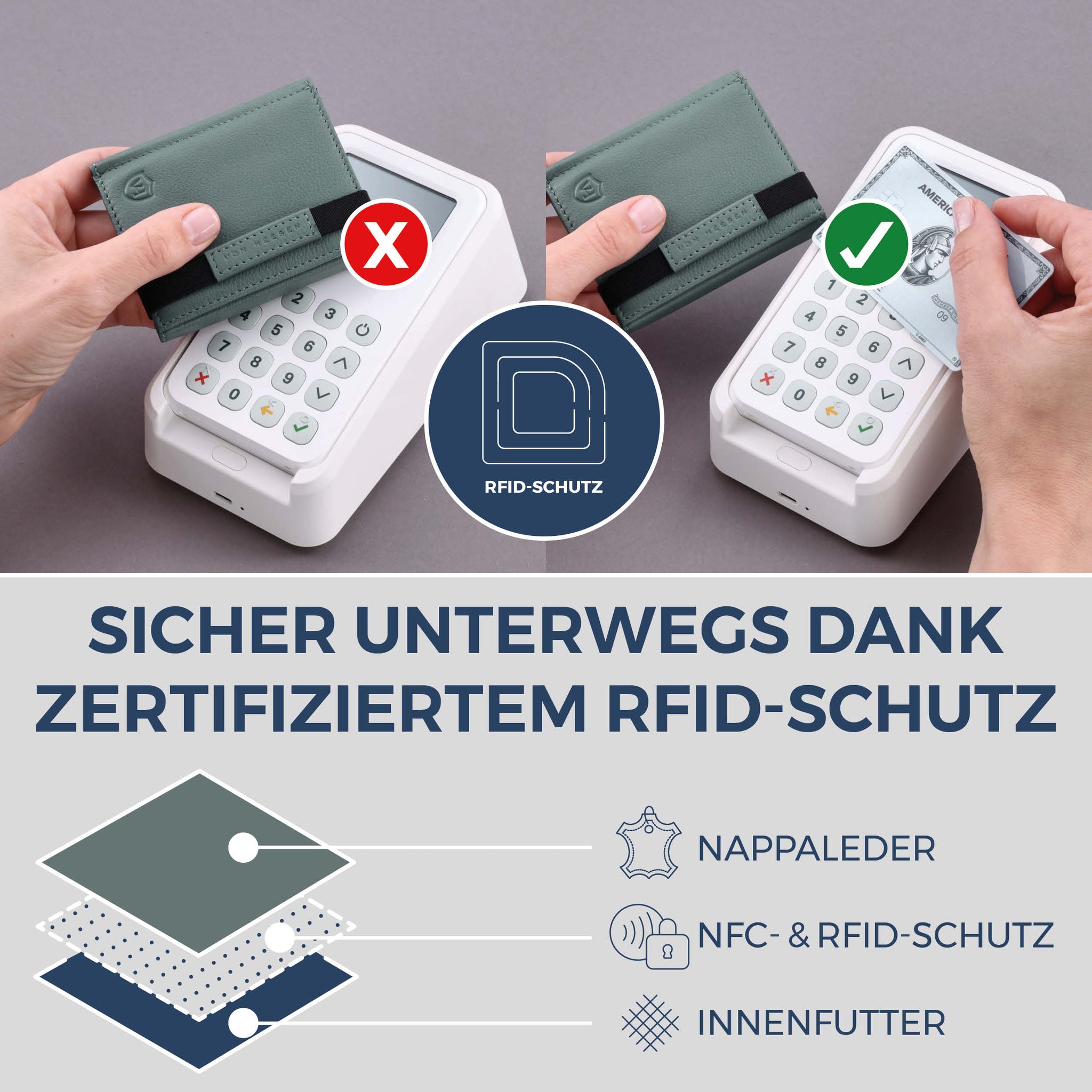 Slim Wallet mit RFID-Schutz & 8 Kartenfächer (Genarbt)